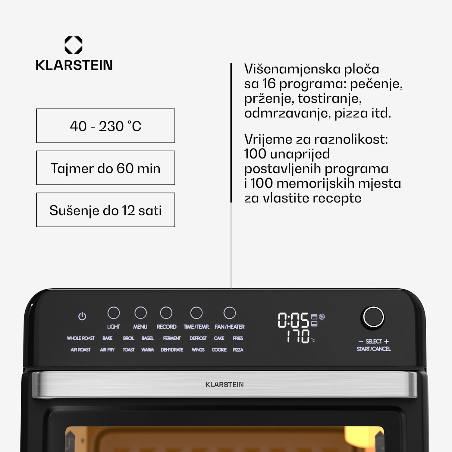 Air Glaze Digitalna friteza na vrući zrak, 2100 W, 16 programa, primjena, 34 litre, uključujući set pribora digitalni | Crna