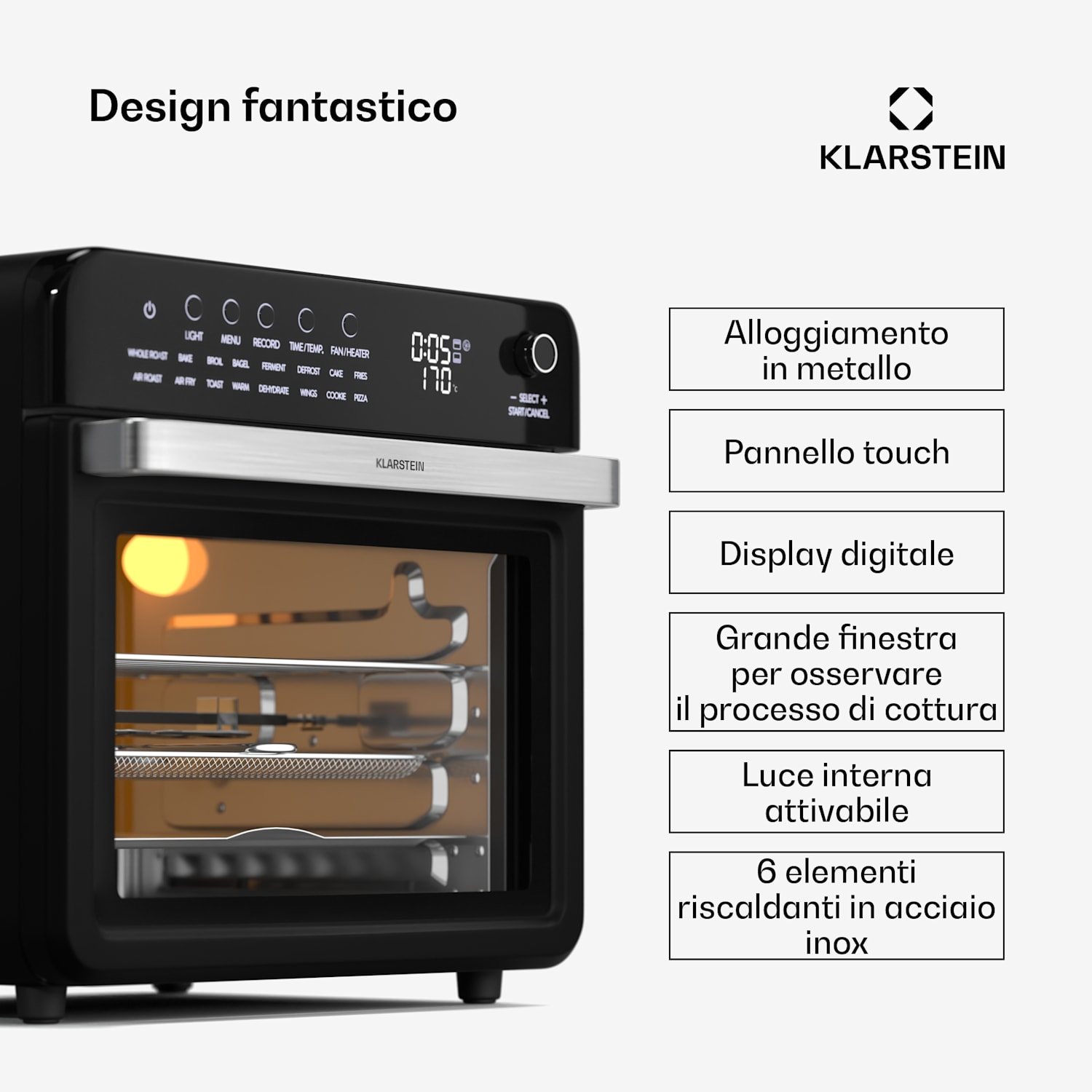 Air Glaze Digital - Friggitrice ad aria | 2100 watt | 16 programmi | App | 34 litri | Set di accessori incluso 