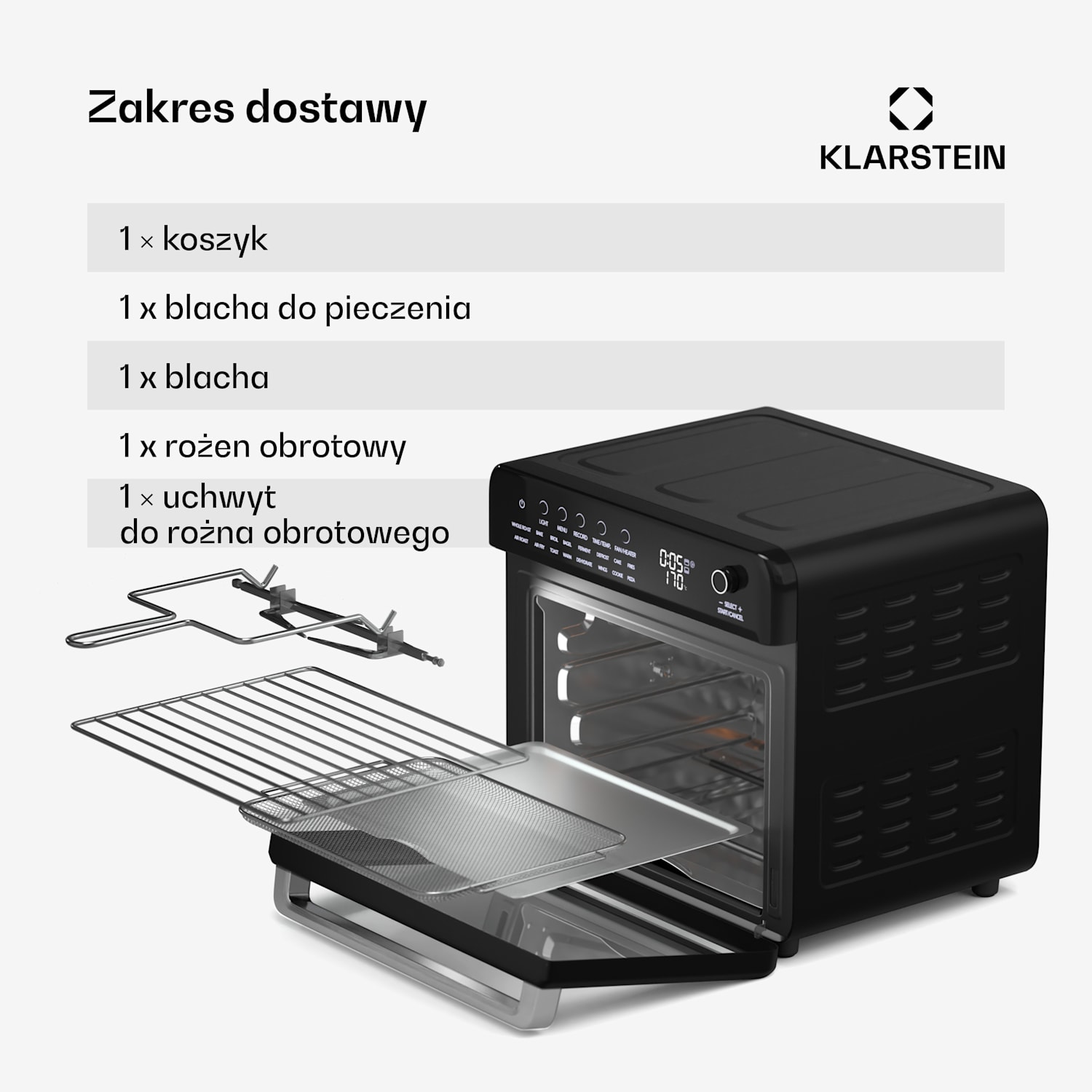 Cyfrowa frytownica na gorące powietrze Air Glaze, 2100 W, 16 programów, aplikacja, 34 litry, z zestawem akcesoriów cyfrowe | Czarny