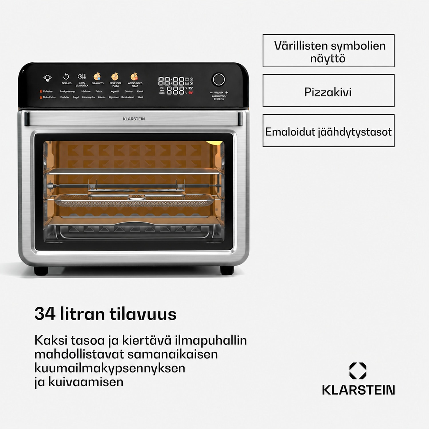 AirGlaze Digital kuumailmakeitin | 2000 W | 16 ohjelmaa | sis. astianpesukoneen kestävät lisävarusteet Digitaalinen värillisillä kuvakkeilla | Ruostumaton Teräs