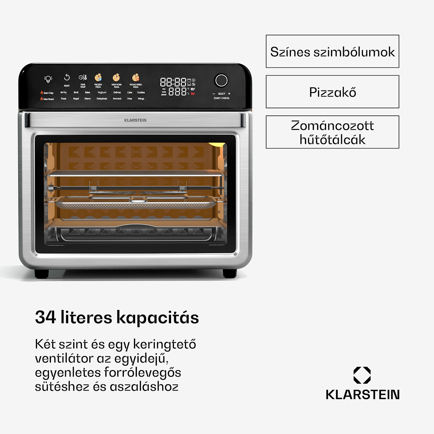 AirGlaze Digital forrólevegős fritőz, 2200 W, 19 program, mosogatógépben mosható tartozékokkal együtt 