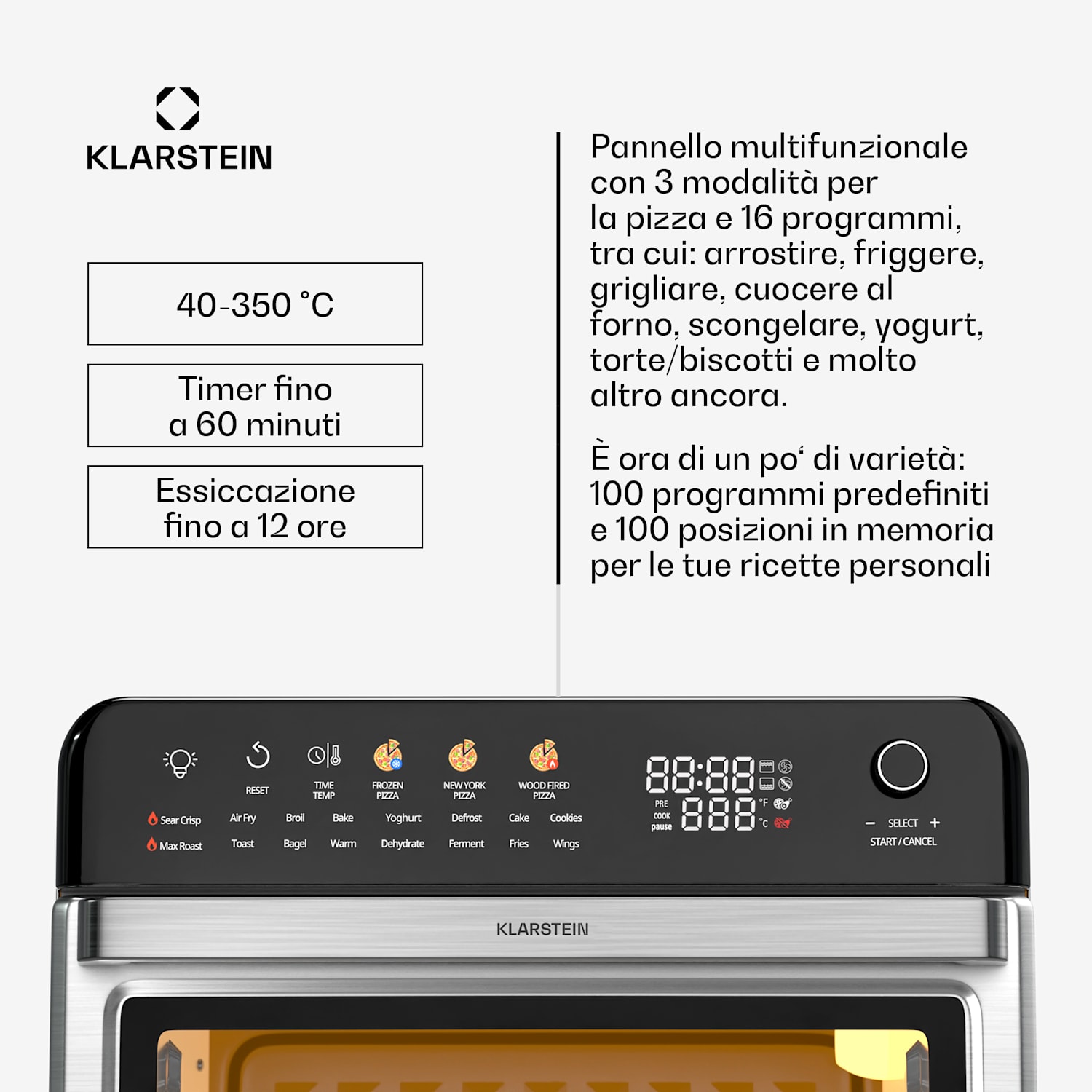 AirGlaze Digital - Friggitrice ad aria calda | 2200 W | 19 programmi | Accessori lavabili in lavastoviglie inclusi Digitale con icone a colori | Acciaio inox