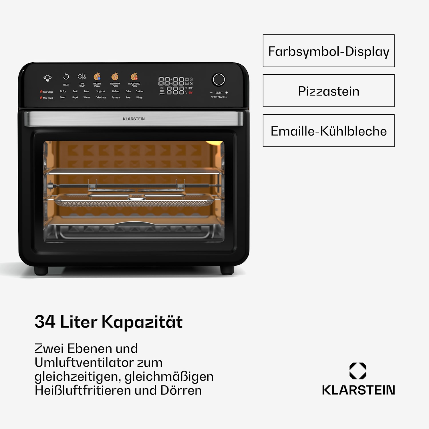 AirGlaze Digital Heißluftfritteuse | 2200 W | 19 Programme | inkl. spülmaschinenfestem Zubehör 