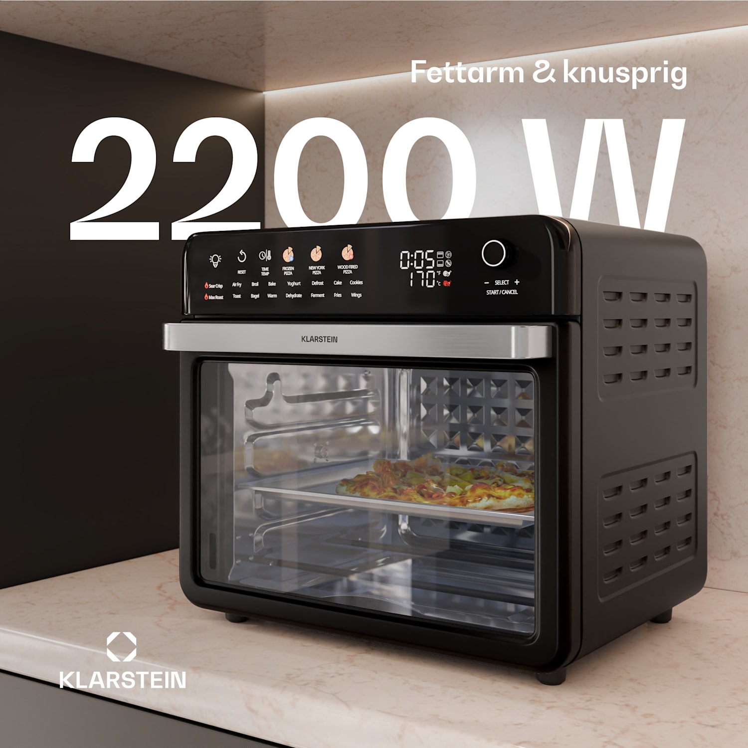 AirGlaze Digital Heißluftfritteuse | 2200 W | 19 Programme | inkl. spülmaschinenfestem Zubehör 