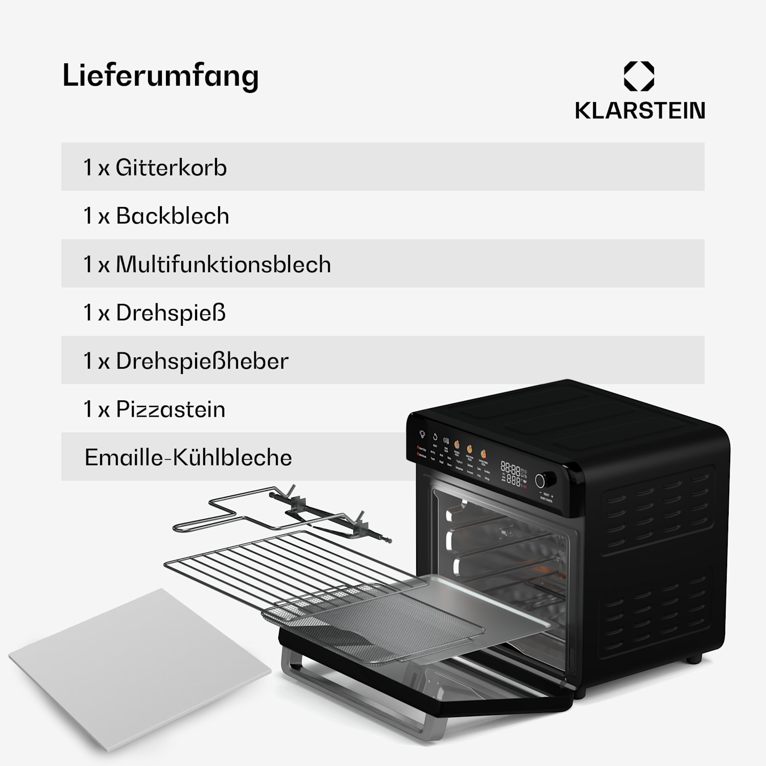 AirGlaze Digital Heißluftfritteuse | 2200 W | 19 Programme | inkl. spülmaschinenfestem Zubehör 