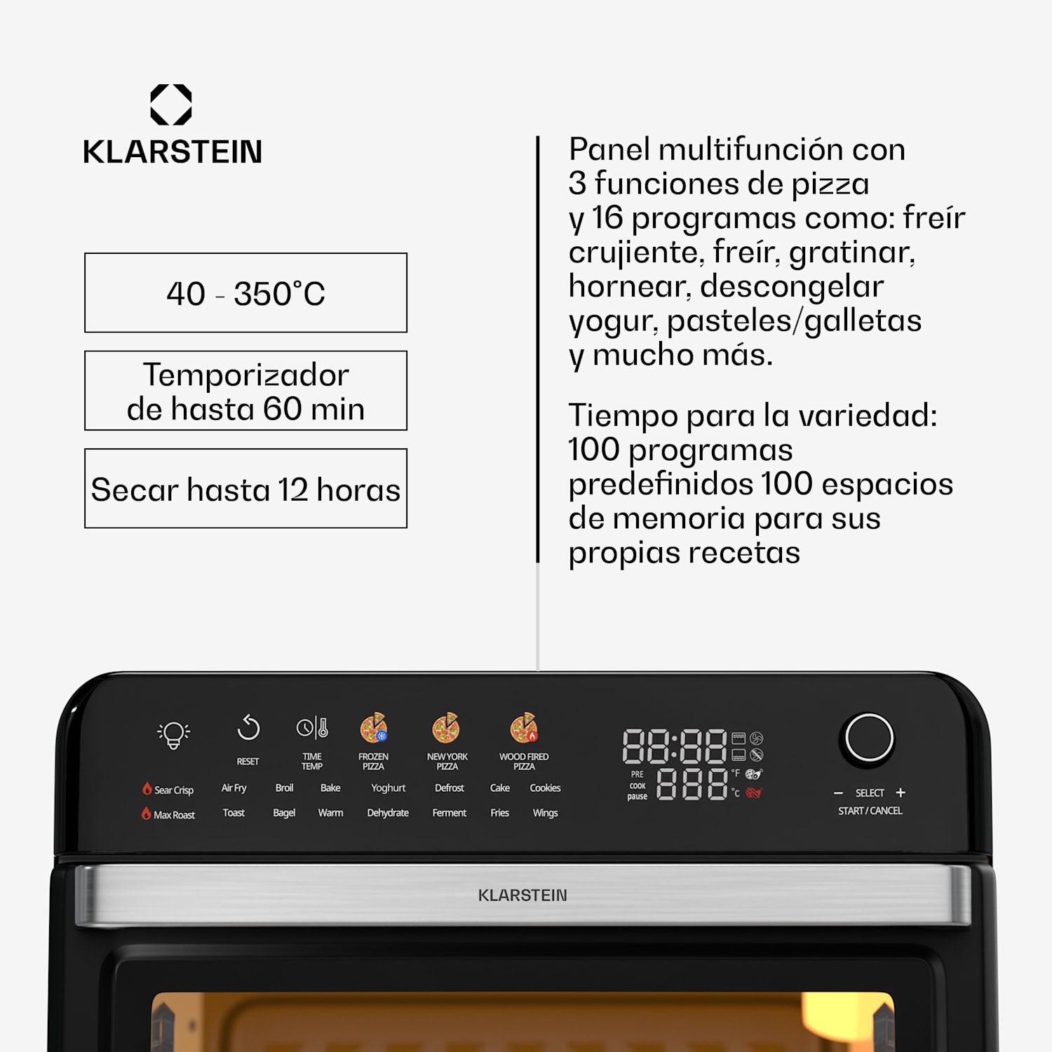 AirGlaze Digital Hot freidora de aire | 2200 W | 19 programas | incl. accesorios aptos para lavavajillas Digital con iconos de colores | Negro