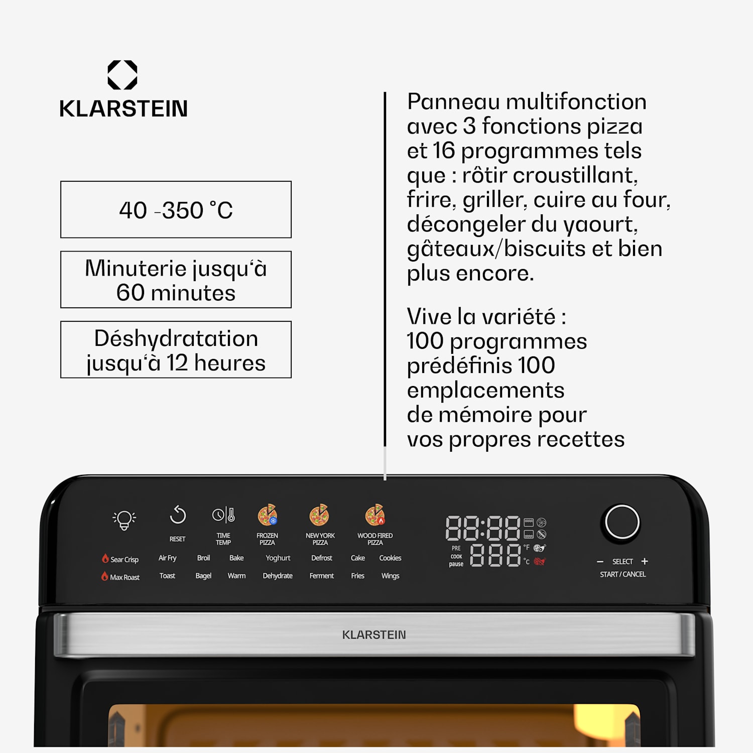 Air Glaze Digital heteluchtfriteuse | 2200 W | 19 programma's | inclusief vaatwasserbestendige accessoires Digitaal met gekleurde pictogrammen | Zwart