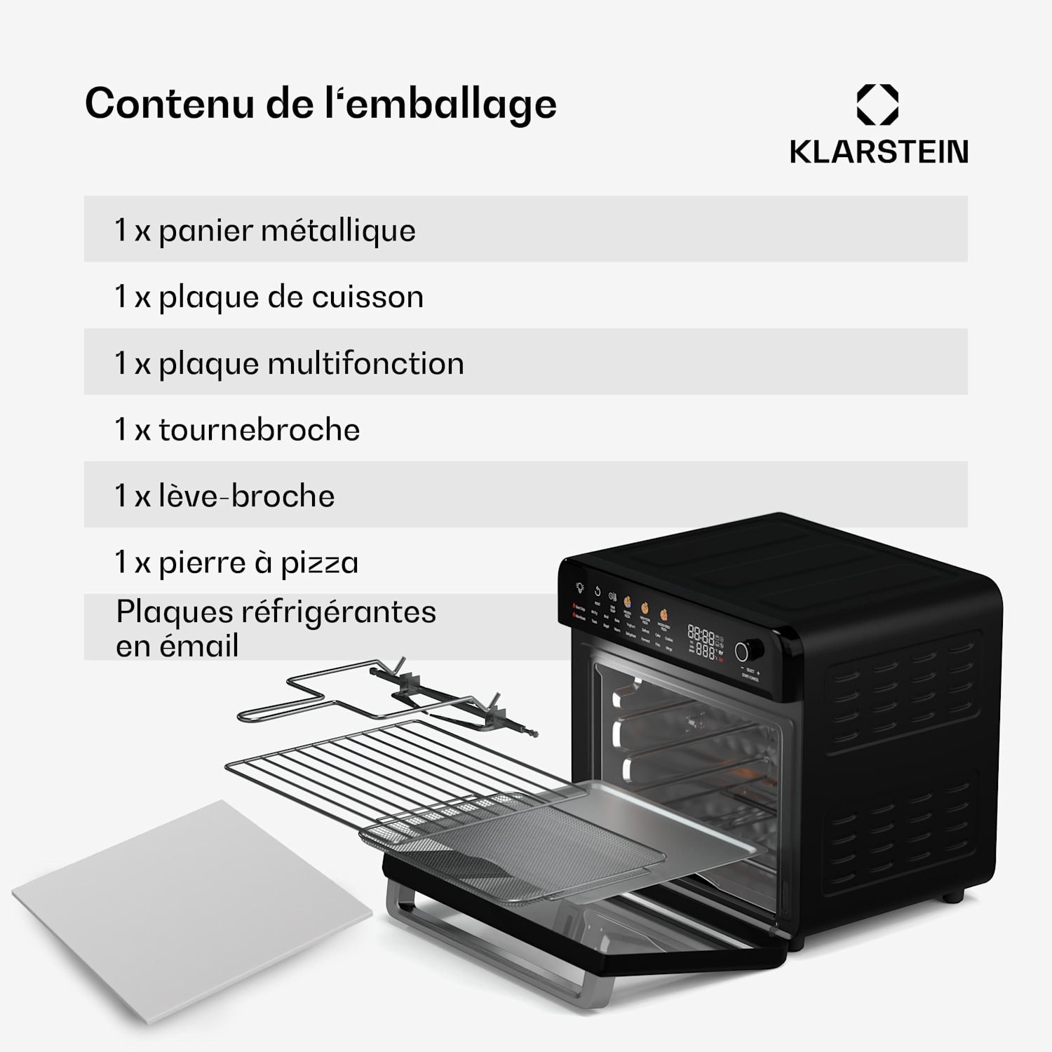 Air Glaze Digital heteluchtfriteuse | 2200 W | 19 programma's | inclusief vaatwasserbestendige accessoires Digitaal met gekleurde pictogrammen | Zwart