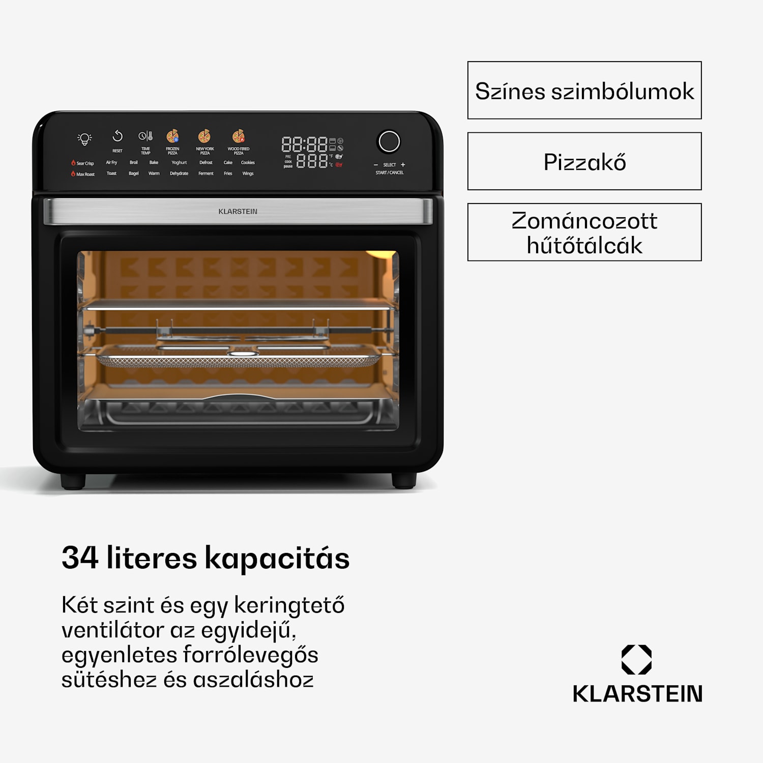 AirGlaze Digital forrólevegős fritőz, 2200 W, 19 program, mosogatógépben mosható tartozékokkal együtt 