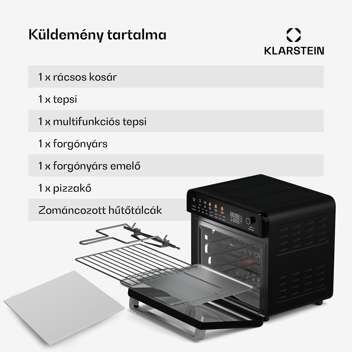 AirGlaze Digital forrólevegős fritőz, 2200 W, 19 program, mosogatógépben mosható tartozékokkal együtt 