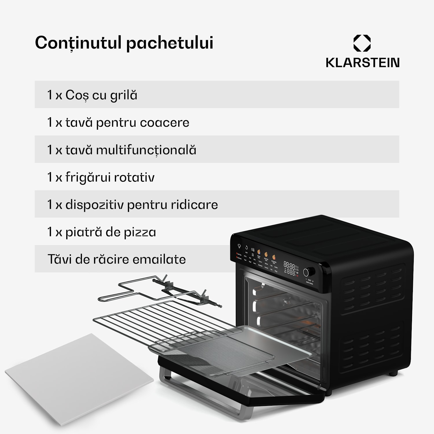 AirGlaze Digital friteuză digitală cu aer cald, 2200 W, 19 programe, inclusiv accesorii lavabile în mașina de spălat vase Digital cu pictograme color | Negru