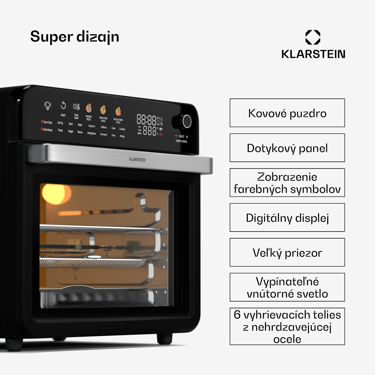 AirGlaze Digital teplovzdušná fritéza, 2200 W, 19 programov, vrátane príslušenstva, ktoré možno umývať v umývačke riadu 