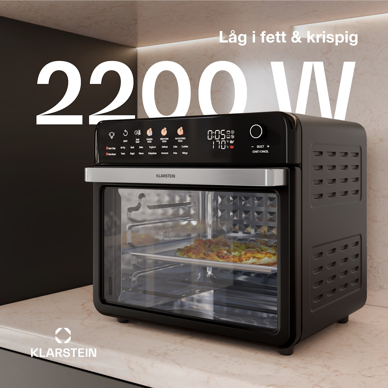 AirGlaze Digital varmluftsfritös | 2000 W | 16 program | inkl. tillbehör som tål maskindisk Digital med färgikoner | Svart