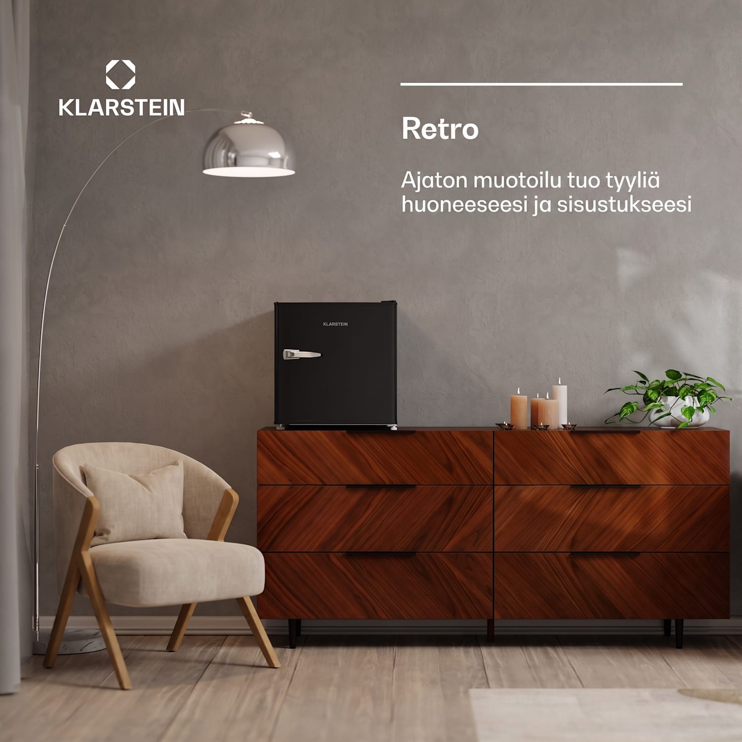 Irene Mini jääkaappi | retro | 46 l | 37 dB hiljainen | energiatehokkuusluokka D | 0 - 10 °C Musta