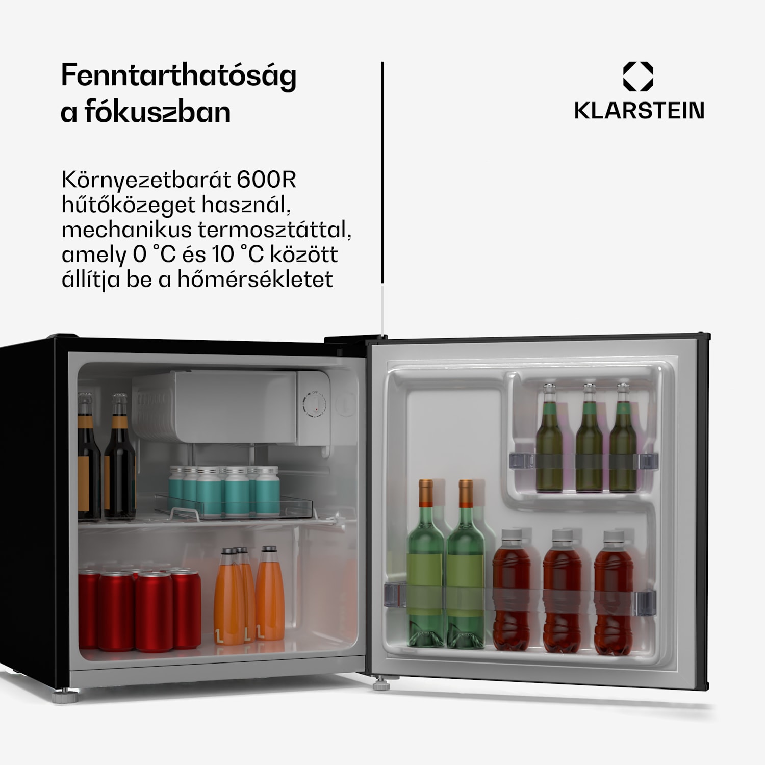 Irene Mini hűtőszekrény, Retro, 46 l, 37 dB halk működés, EEK D, 0-10 °C Fekete