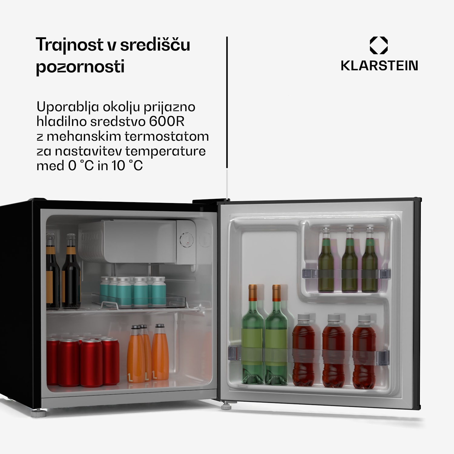 Irene Mini hladilnik, Retro, 46 l, 37 dB tiho delovanje, EEK D, 0-10 °C Črna