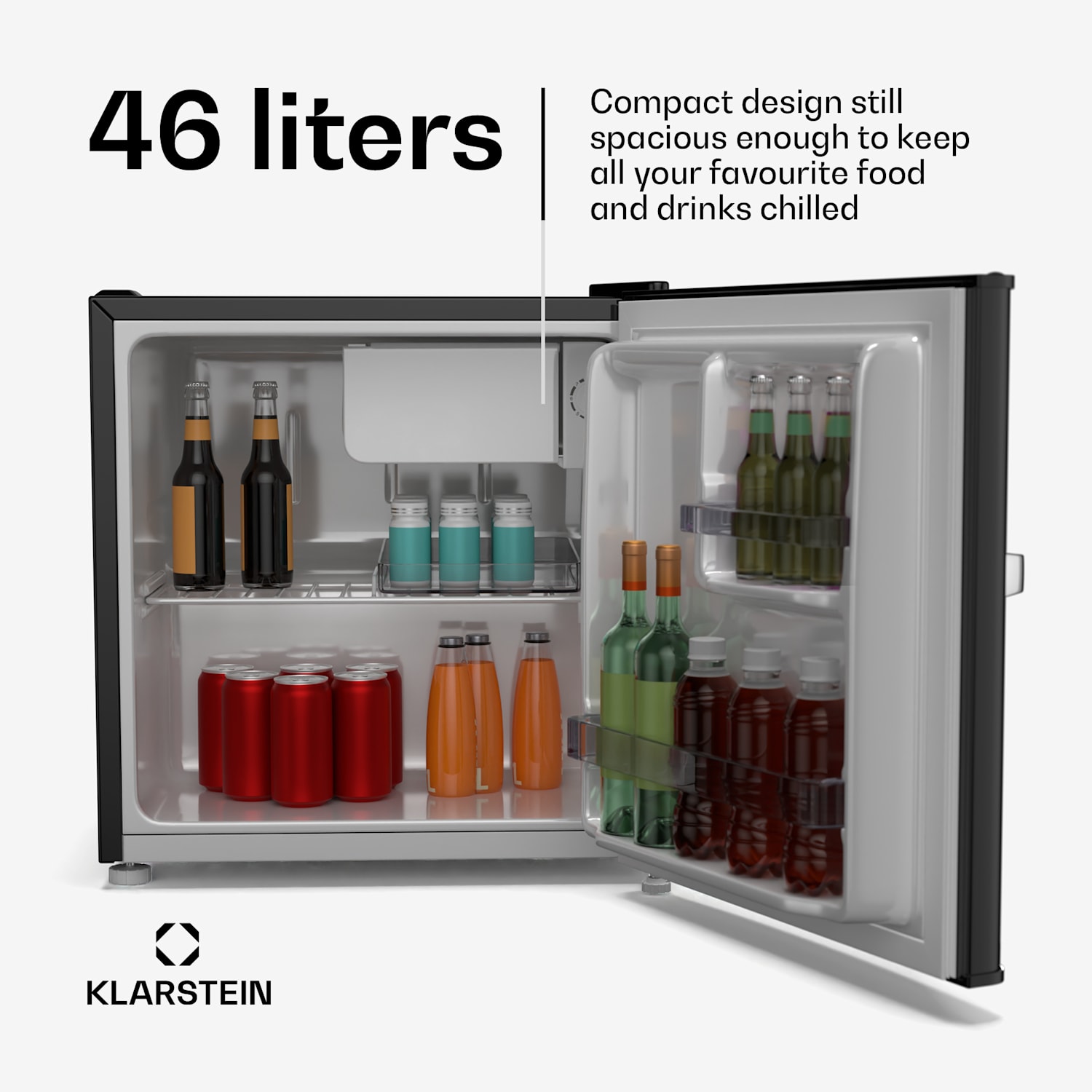 Irene Mini jääkaappi | retro | 46 l | 37 dB hiljainen | energiatehokkuusluokka D | 0 - 10 °C Musta