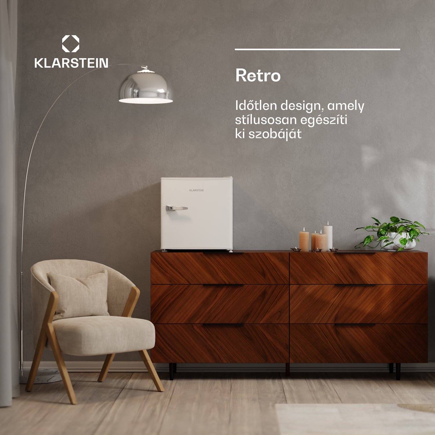 Irene Mini hűtőszekrény, Retro, 46L, 37 dB zajszint, EEK D, 0-10 °C Fehér