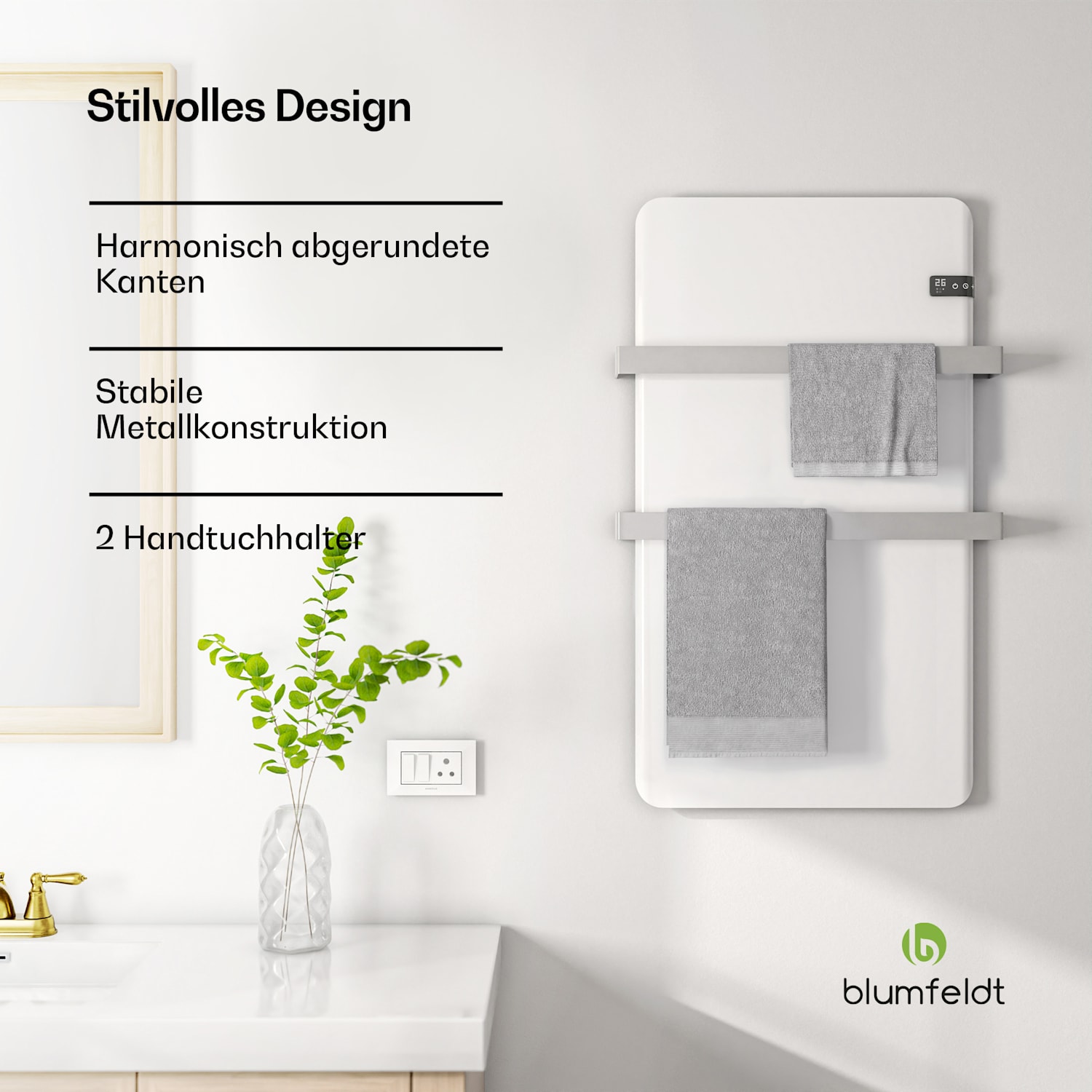 Smarter Infrarot-Heizer | Infrarotheizung | Handtuchwärmer | 500 W Leistung | IP24 Weiß