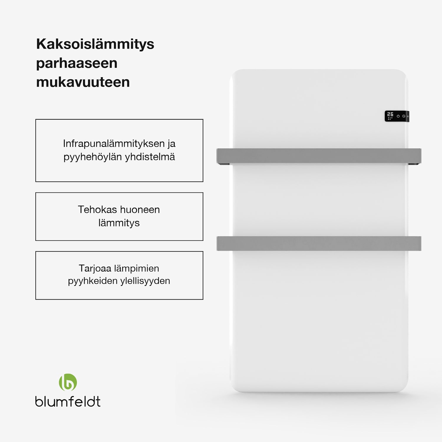 Älykäs infrapunalämmitin | infrapunalämmitin | pyyhkeenlämmitin | 500 W teho | IP24 Valkoinen