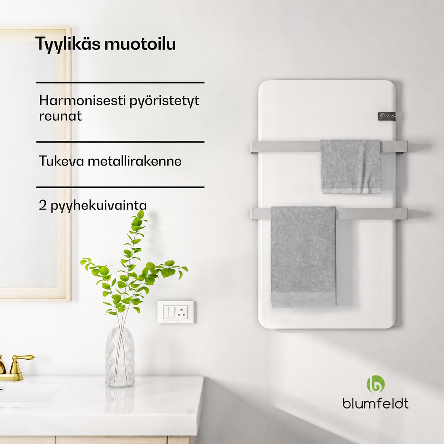 Älykäs infrapunalämmitin | infrapunalämmitin | pyyhkeenlämmitin | 500 W teho | IP24 Valkoinen