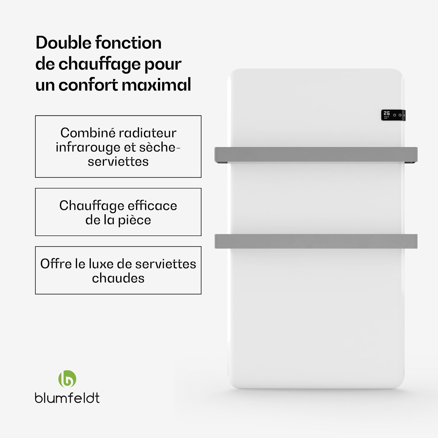 Radiateur infrarouge intelligent | Chauffage infrarouge | Chauffe-serviettes | Puissance 500 W | IP24 Blanc