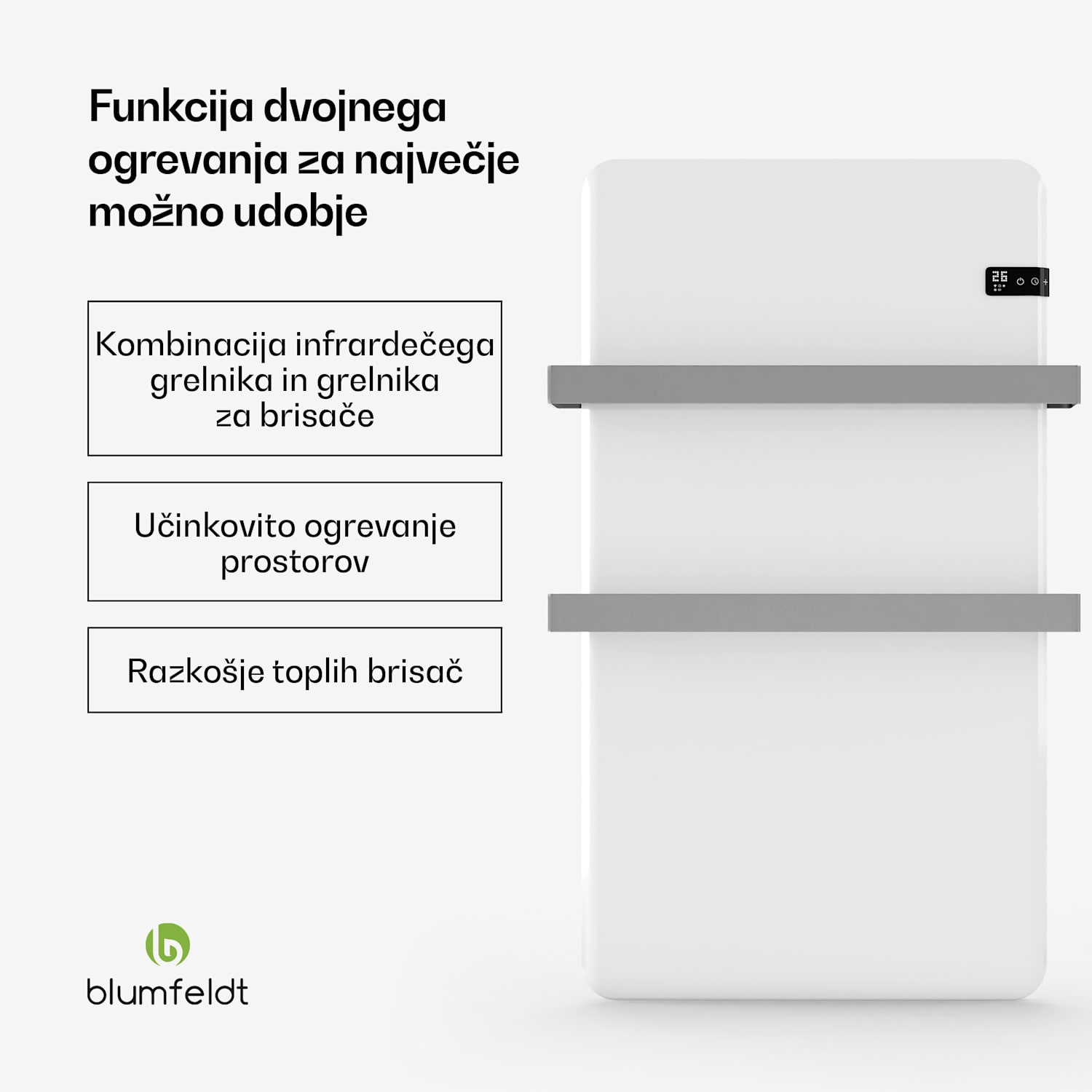 Inteligentni infrardeči grelnik, grelnik brisač, 500 W, IP24 Bela