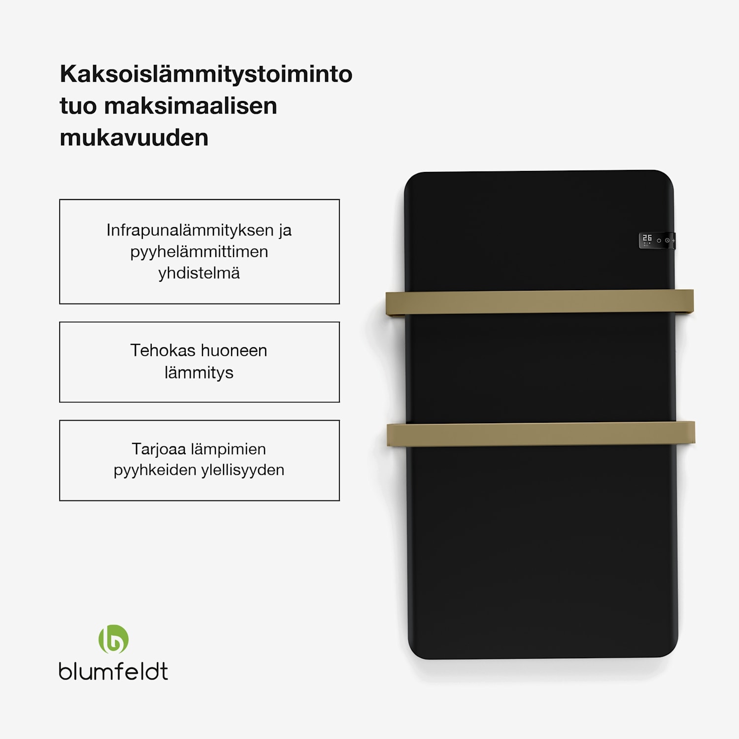 Älykäs infrapunalämmitin | infrapunalämmitin | pyyhkeenlämmitin | 500 W teho | IP24 Musta