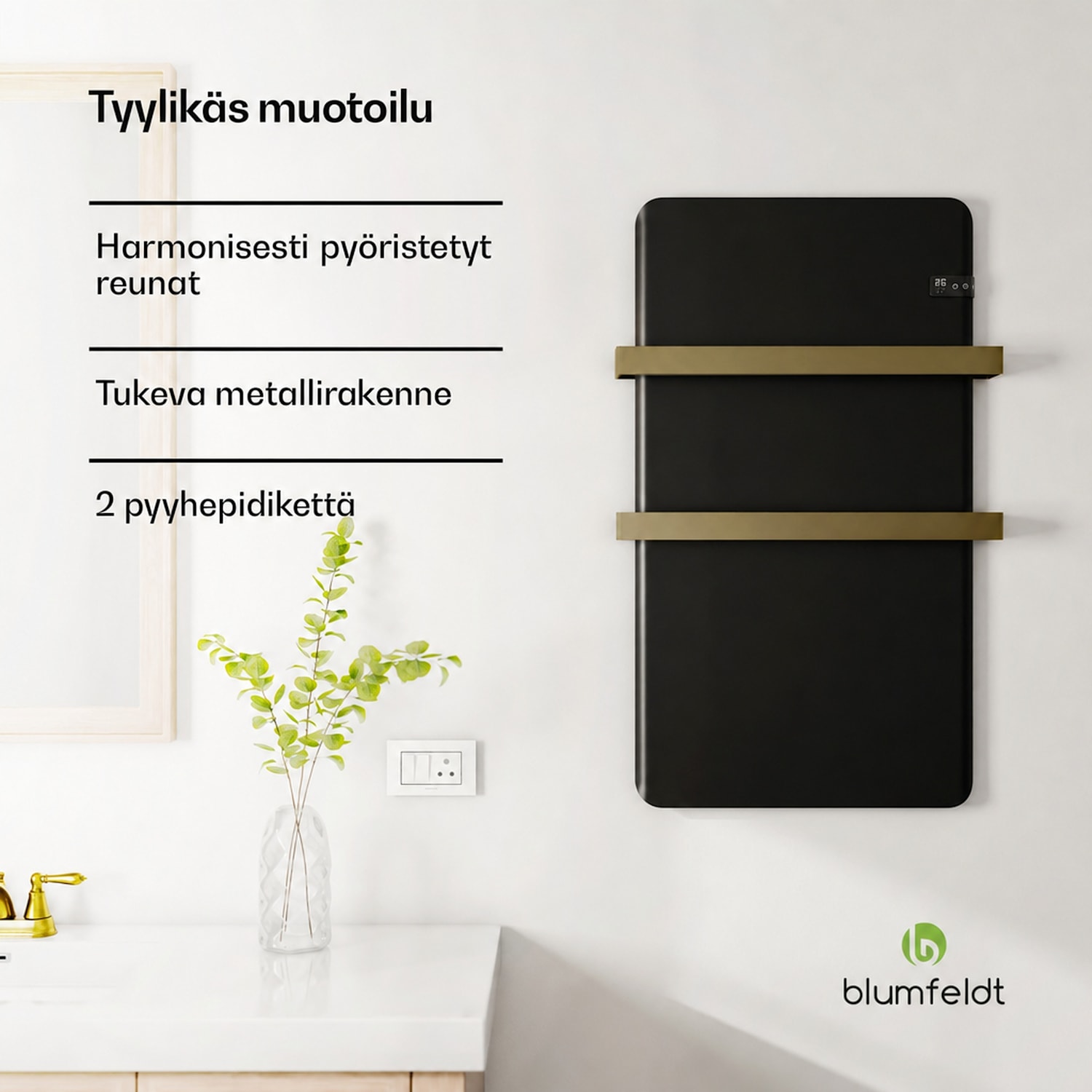 Älykäs infrapunalämmitin | infrapunalämmitin | pyyhkeenlämmitin | 500 W teho | IP24 Musta