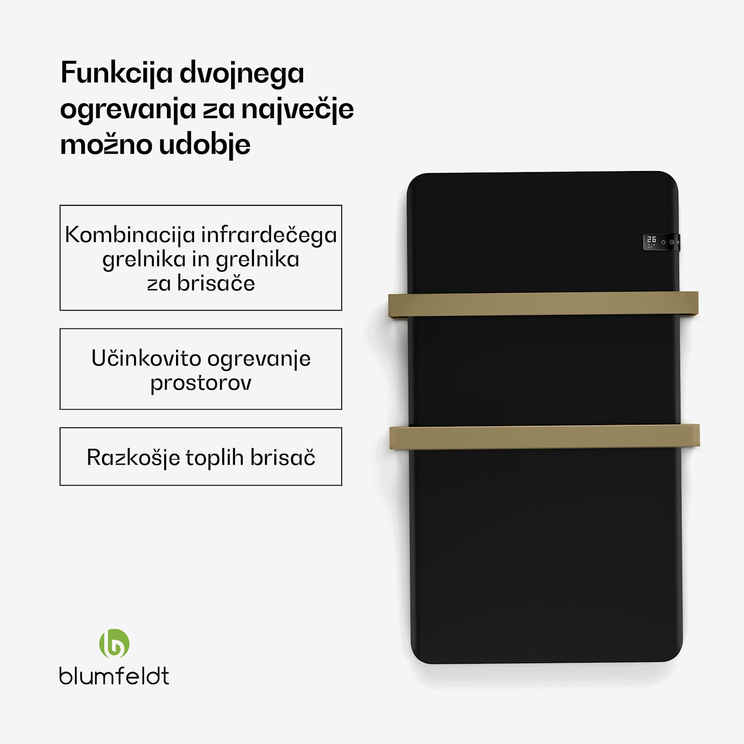 Inteligentni infrardeči grelnik, grelnik brisač, 500 W, IP24 Črna