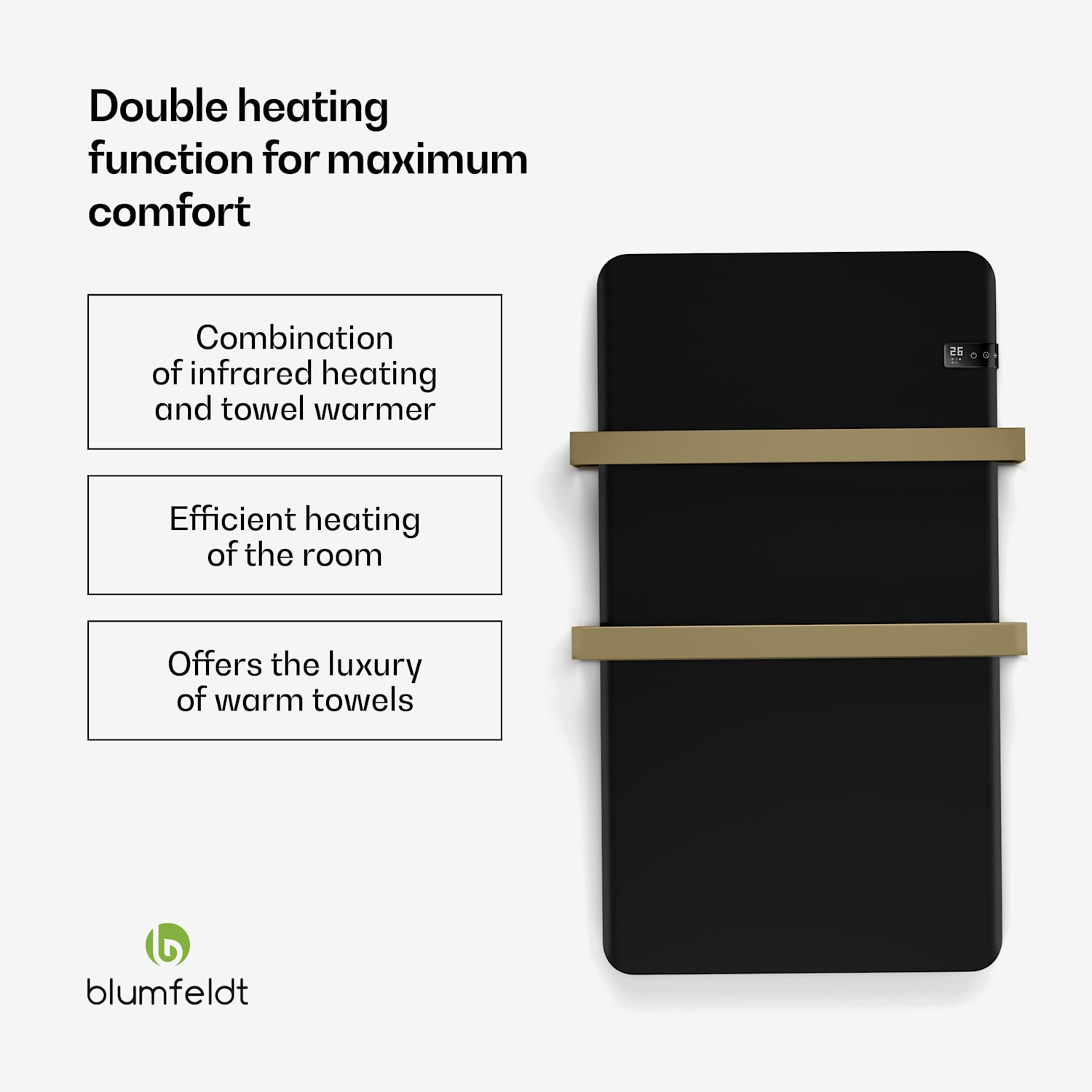 Aquecedor de infravermelhos inteligente | aquecedor de infravermelhos | aquecedor de toalhas | 500 W de potência | IP24 Preto