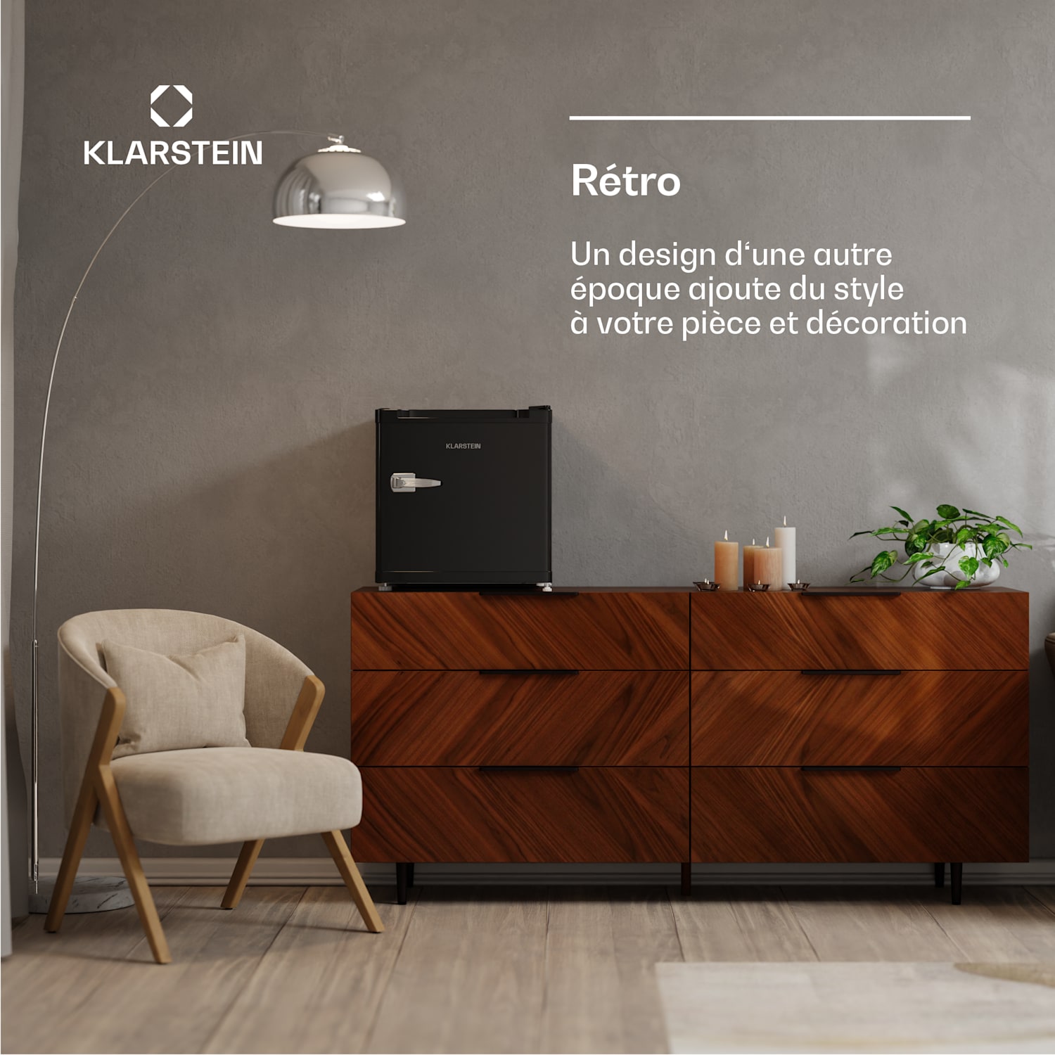 Irene Retro réfrigérateur/congélateur | 31 litres | Congélateur & réfrigérateur deux en un | économe Rétro | Noir