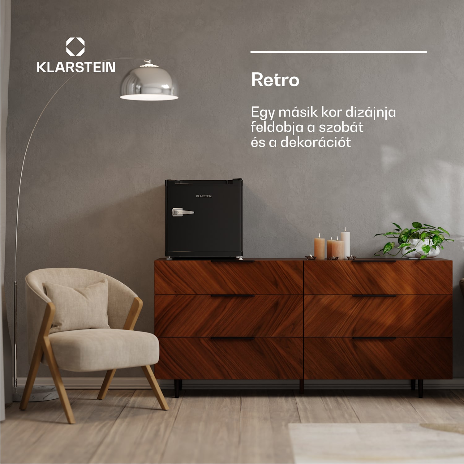 Irene Retro hűtőszekrény és fagyasztó, 31 literes, fagyasztó és hűtőszekrény egyben, gazdaságos Retro | Fekete