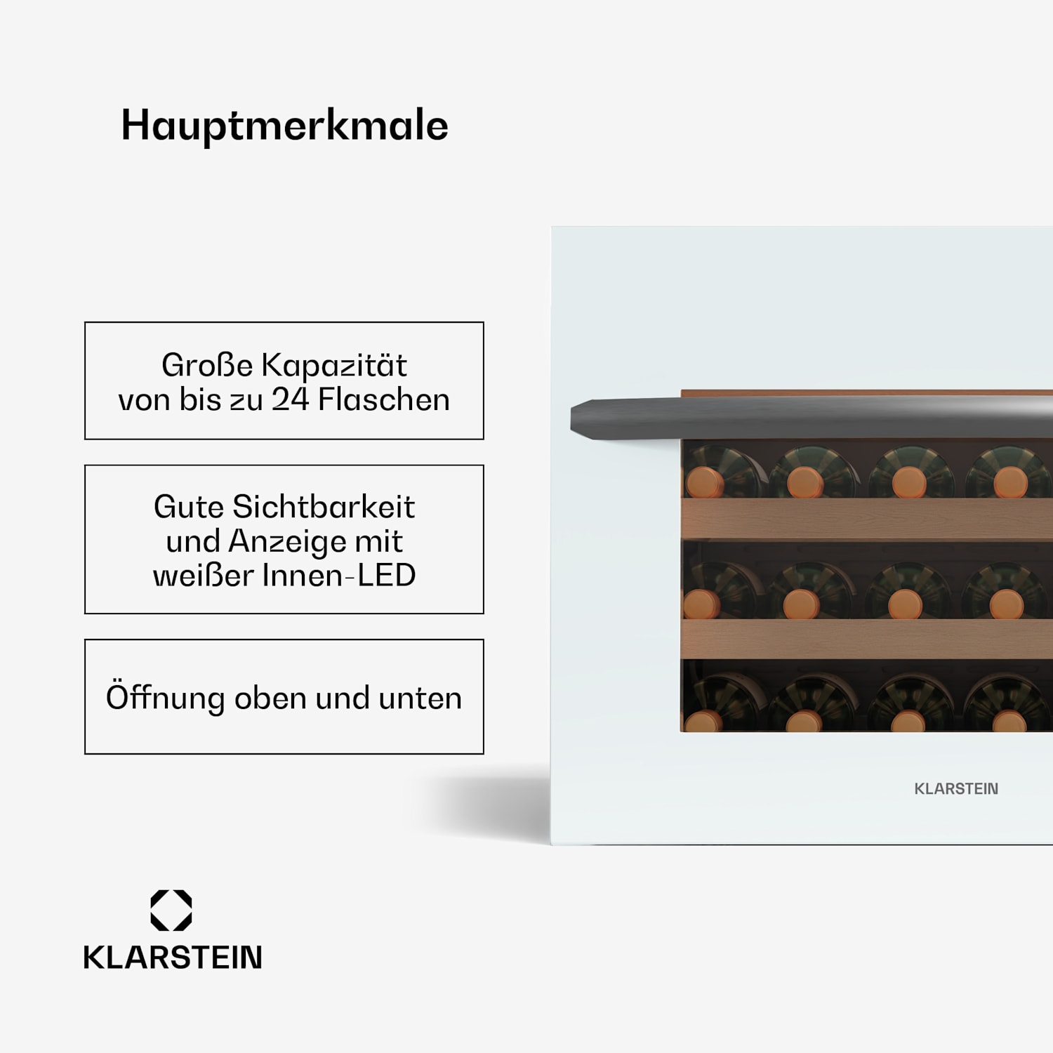 Vinsider 24 Built-In Uno Weinschrank | 24 Flaschen | Integrierbar | LED | Weiße Glastür 