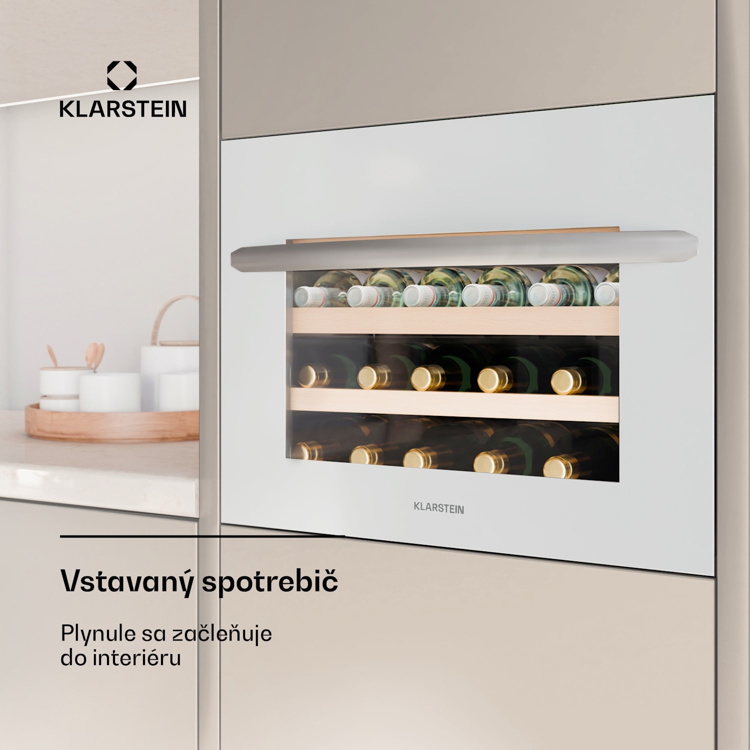 Vinsider 24 Vstavaná vinotéka Uno, 24 fliaš, Integrovateľná, LED, biele sklenené dvere 