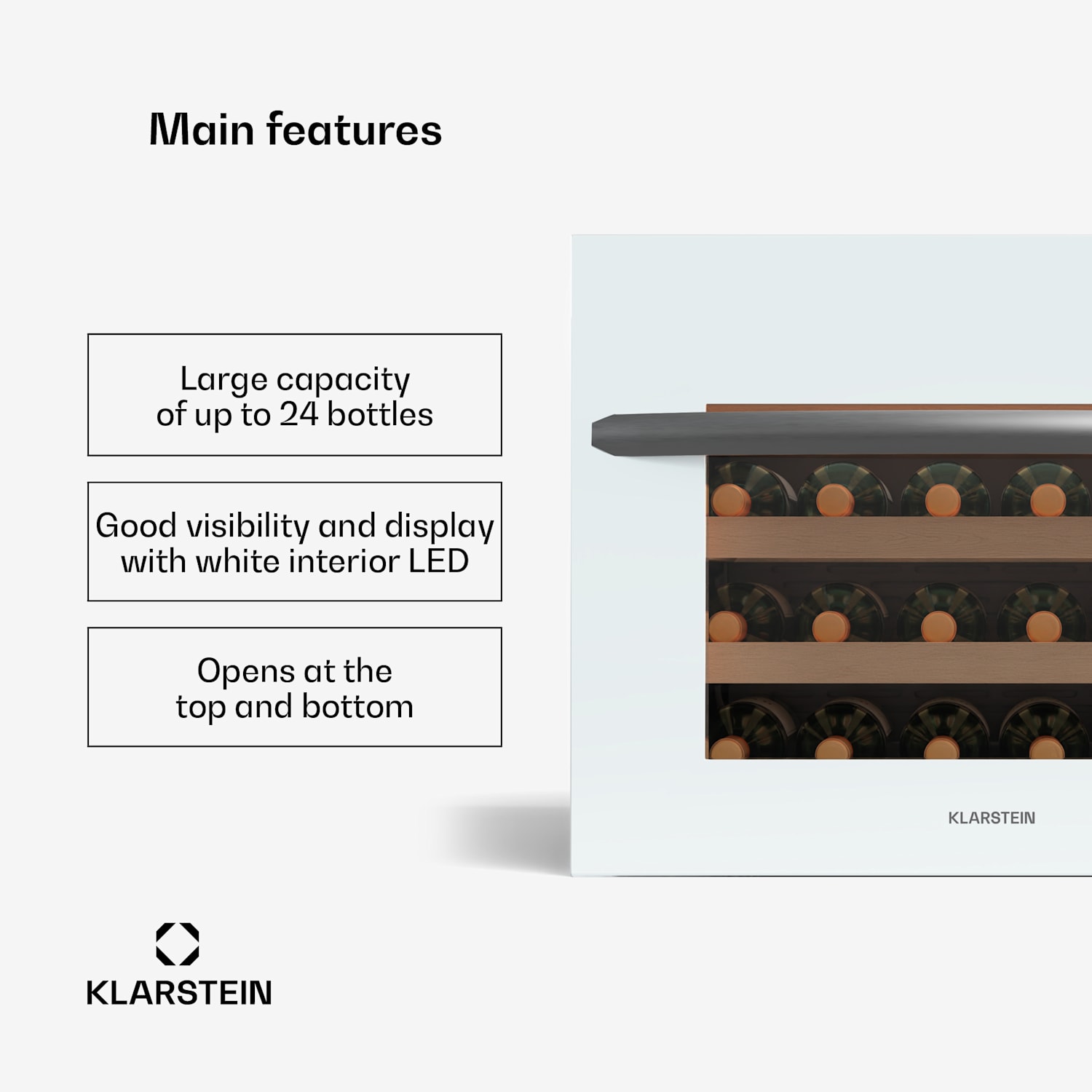 Refrigerador de vinhos Vinsider 24 Built-In Uno | 24 garrafas | integrado | LED | porta de vidro branco 