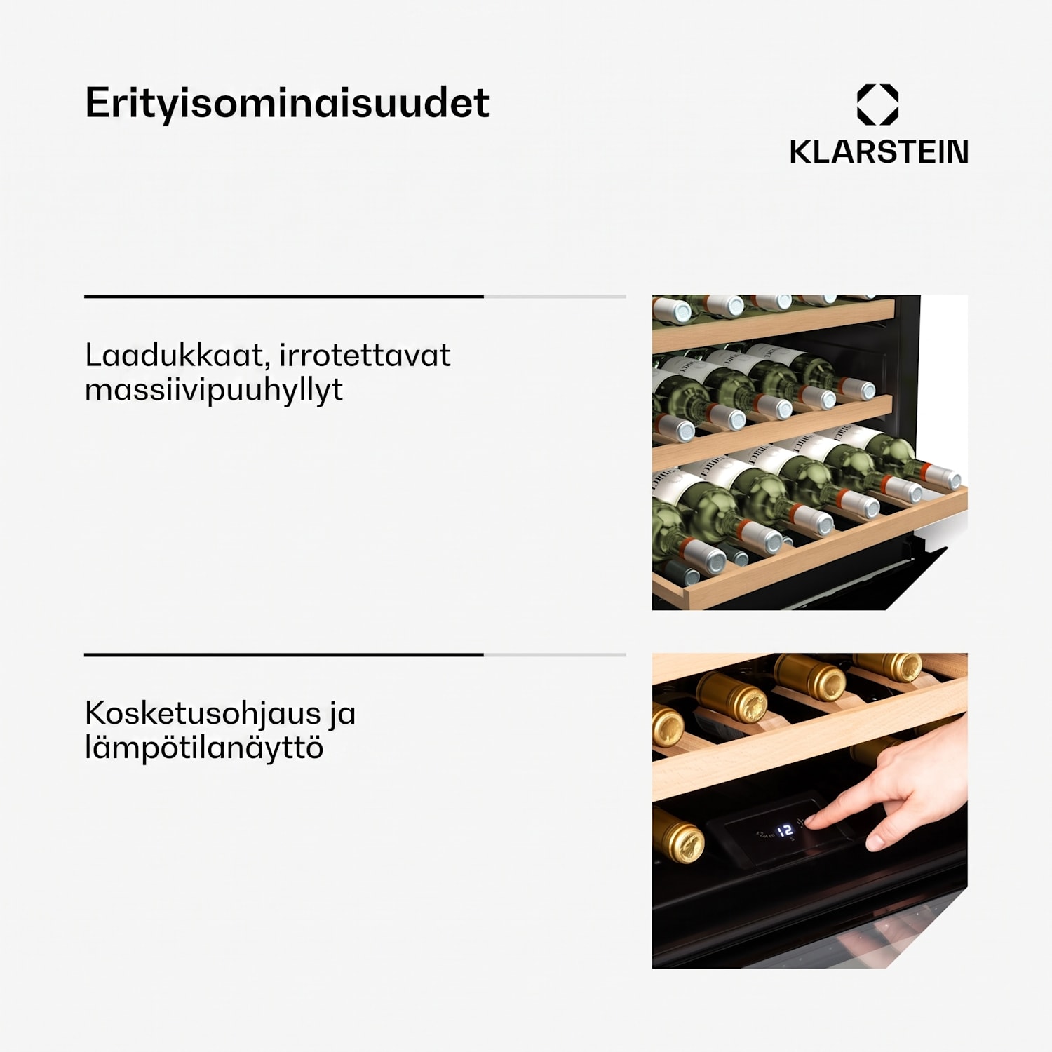Klarstein Vinoline 30 Built-In Uno -viinikaappi | 30 pulloa | integroitava | LED | hiljainen 