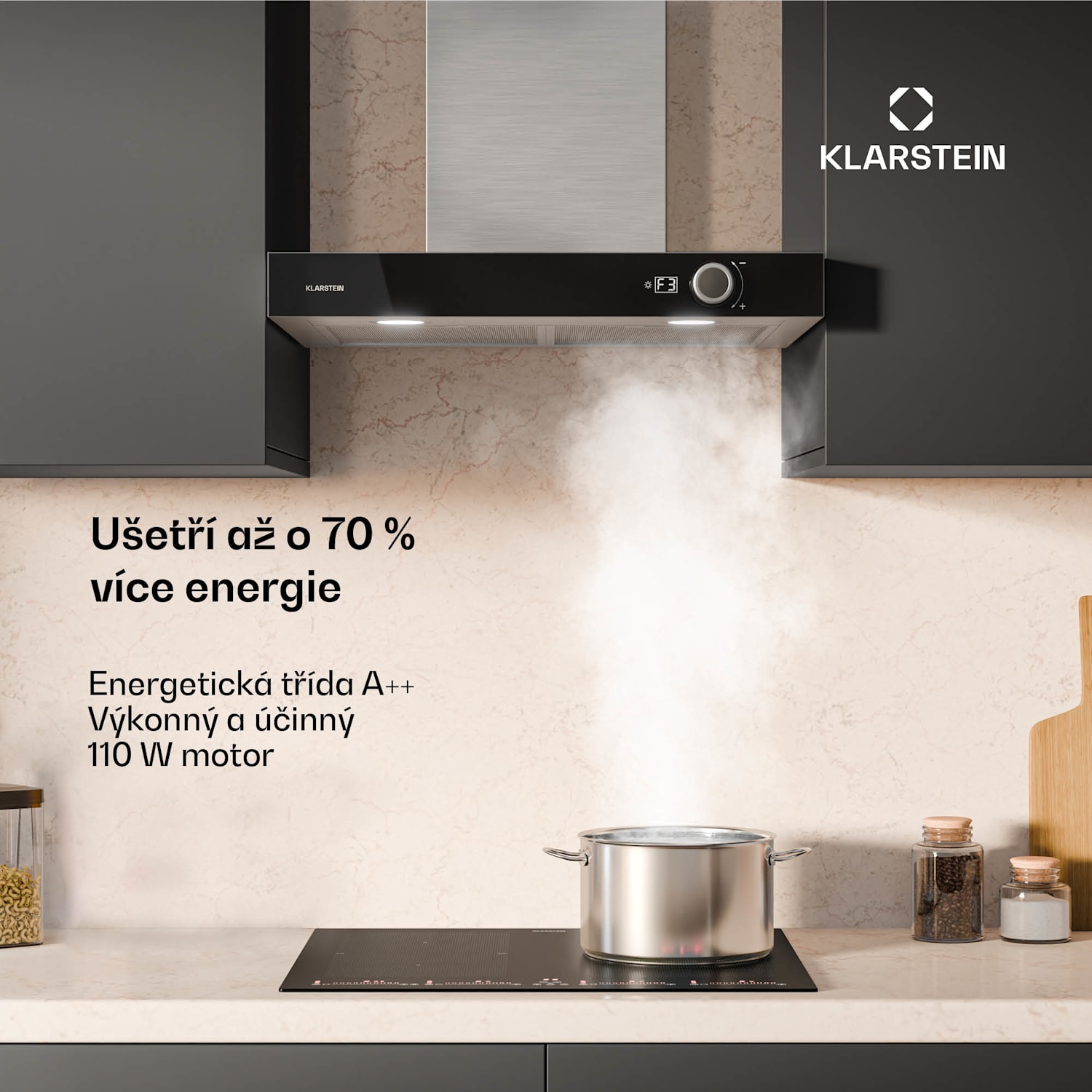 Digestoř AirNova, recirkulace a odsávání vzduchu, energetická účinnost A++, 110 W, 620 m³/h 60 cm | Nerezová ocel