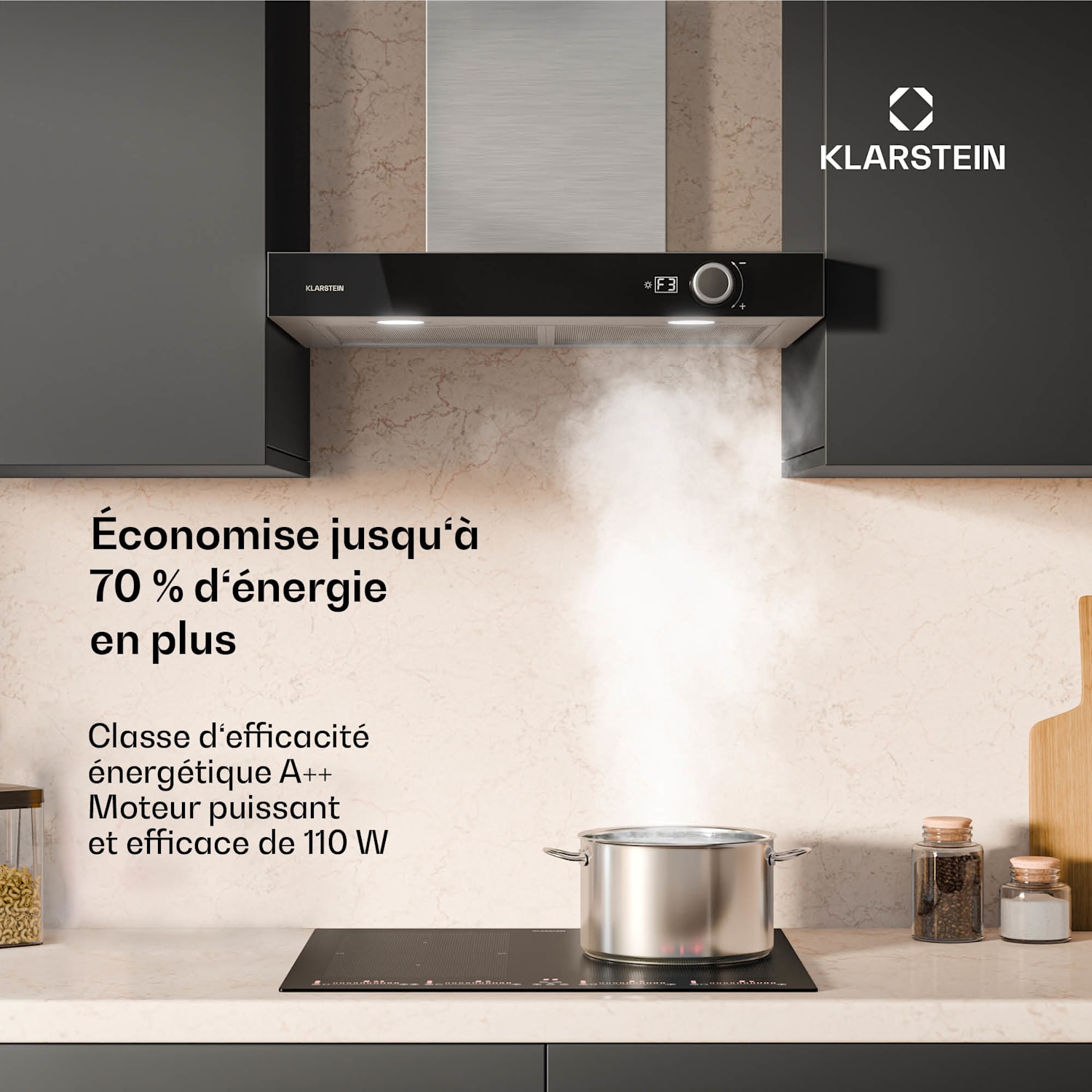 AirNova afzuigkap | recirculatie en afvoer | energielabel A++ | 110 W | 620 m³/h 60 cm | Roestvrij Staal