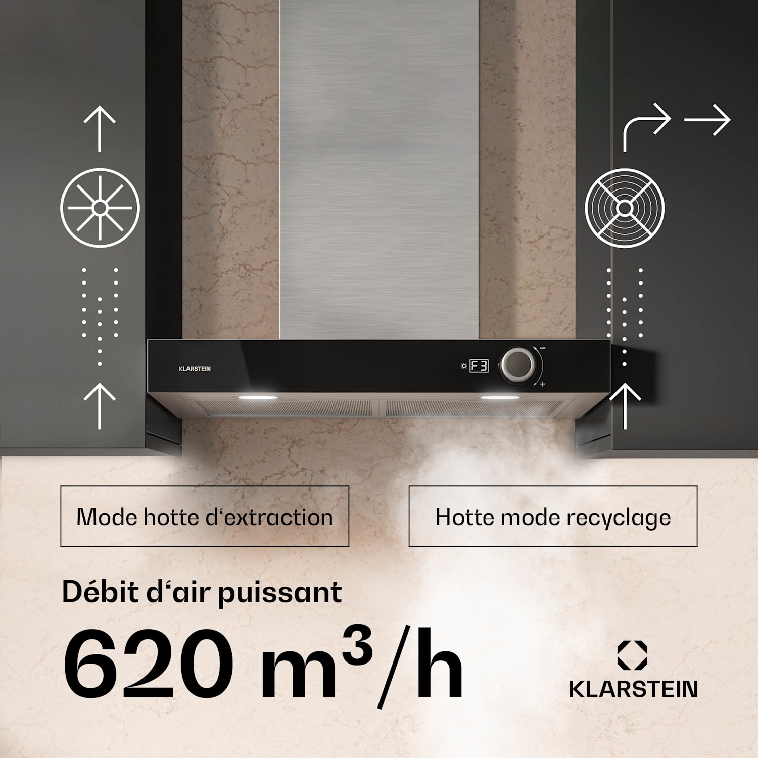 AirNova afzuigkap | recirculatie en afvoer | energielabel A++ | 110 W | 620 m³/h 60 cm | Roestvrij Staal