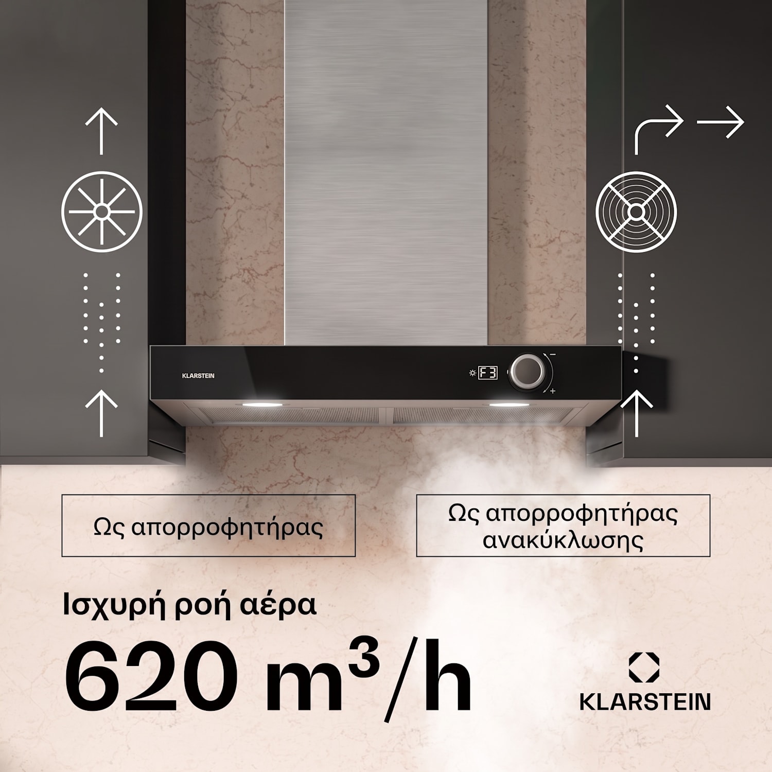 Απορροφητήρας AirNova, ανακυκλοφορία και απαγωγή αέρα, κλάση ενεργειακής απόδοσης A++, 110 W, 620 m³/h 60 εκ