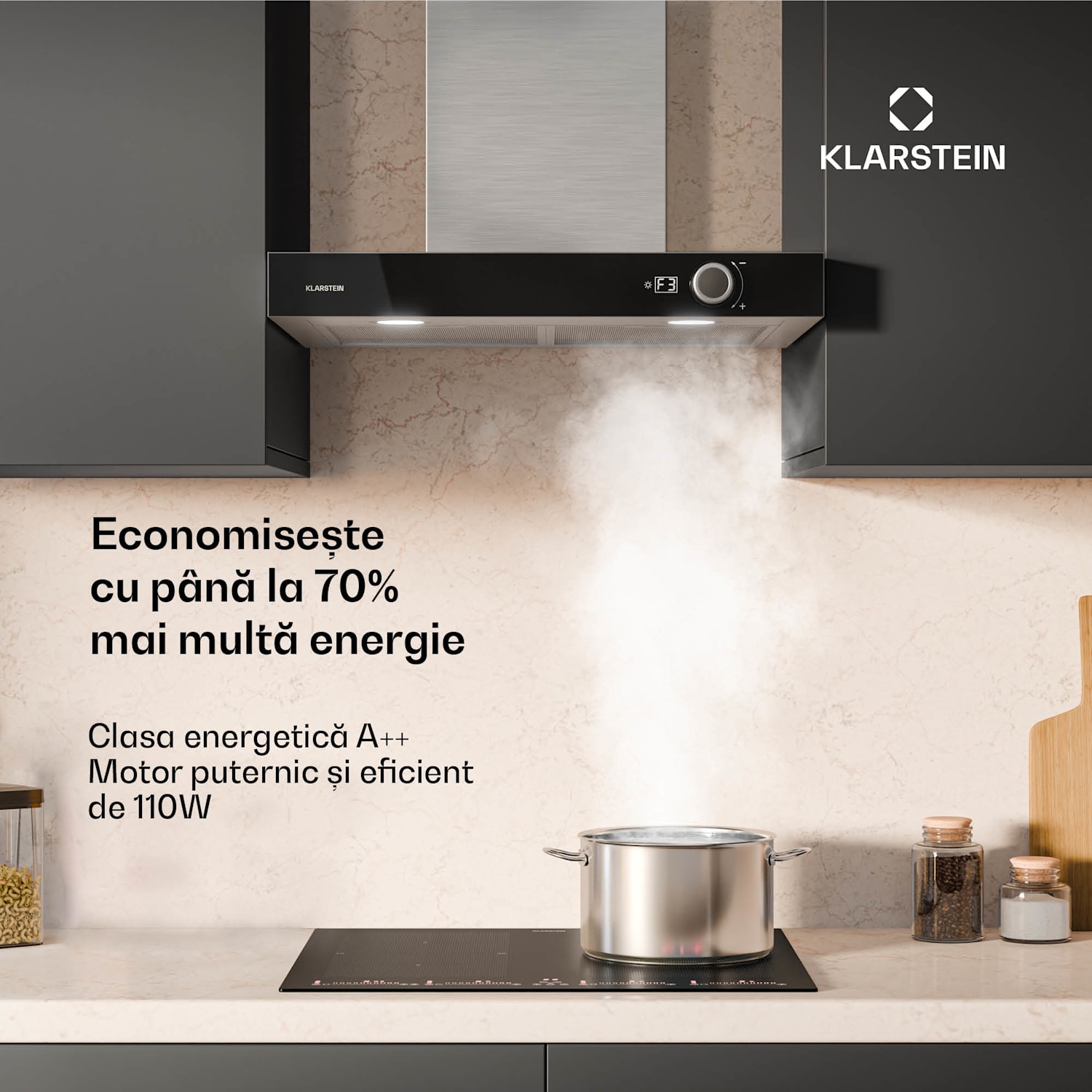 Hota AirNova, recirculare și extracție aer, eficiență energetică A++, 110 W, 620 m³/h 60 cm | Oțel inoxidabil