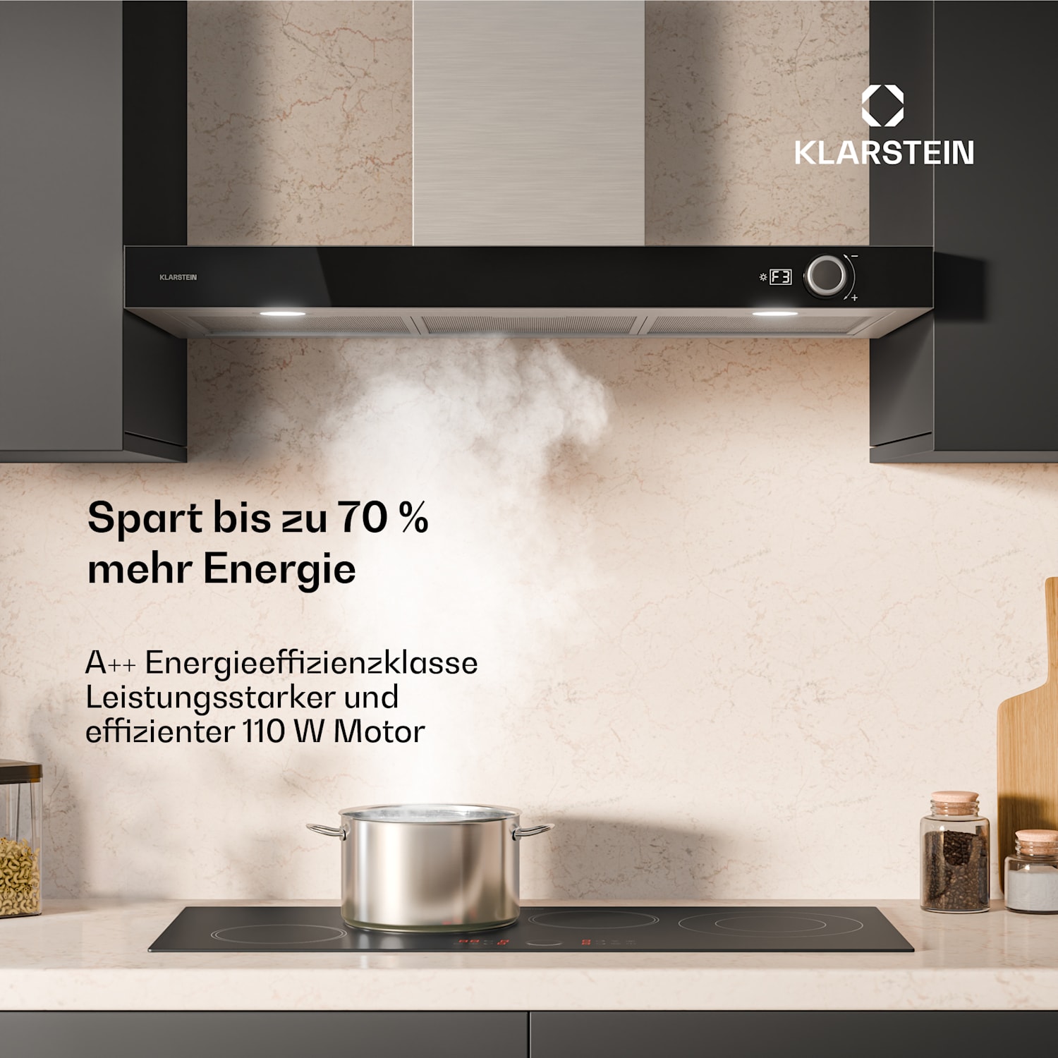 AirNova Dunstabzugshaube| Um- und Abluft | Energieeffizienz A++ | 110 W | 620 m³/h 90 cm | Edelstahl
