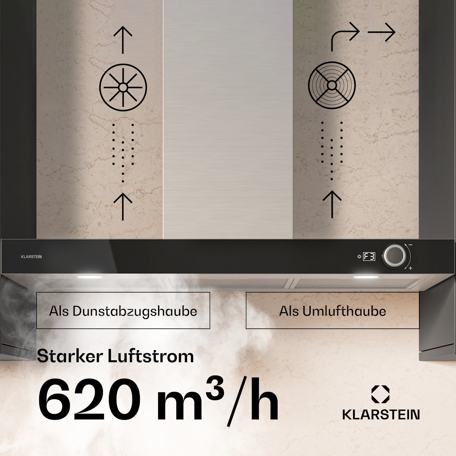 AirNova Dunstabzugshaube| Um- und Abluft | Energieeffizienz A++ | 110 W | 620 m³/h 90 cm | Edelstahl