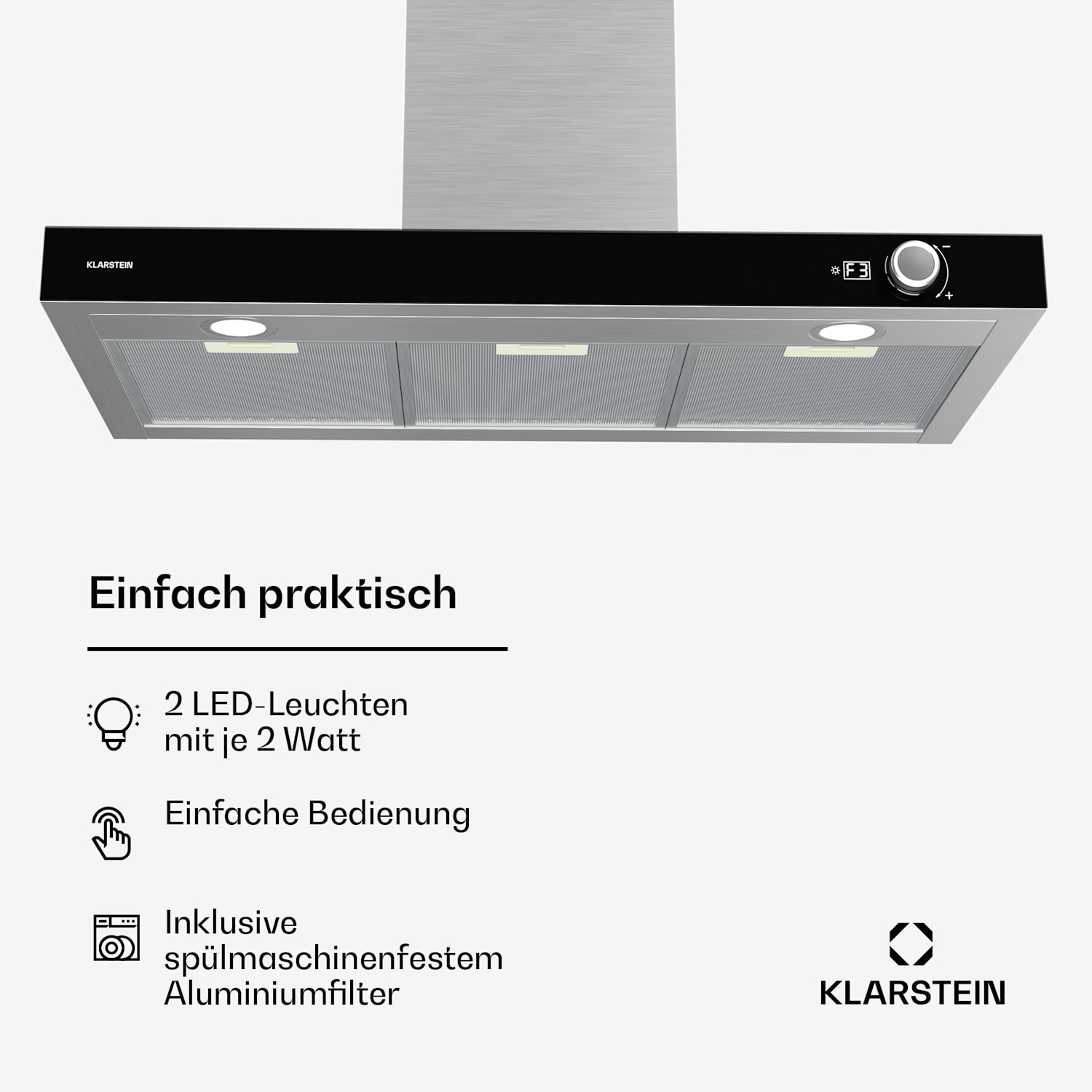 AirNova Dunstabzugshaube| Um- und Abluft | Energieeffizienz A++ | 110 W | 620 m³/h 90 cm | Edelstahl