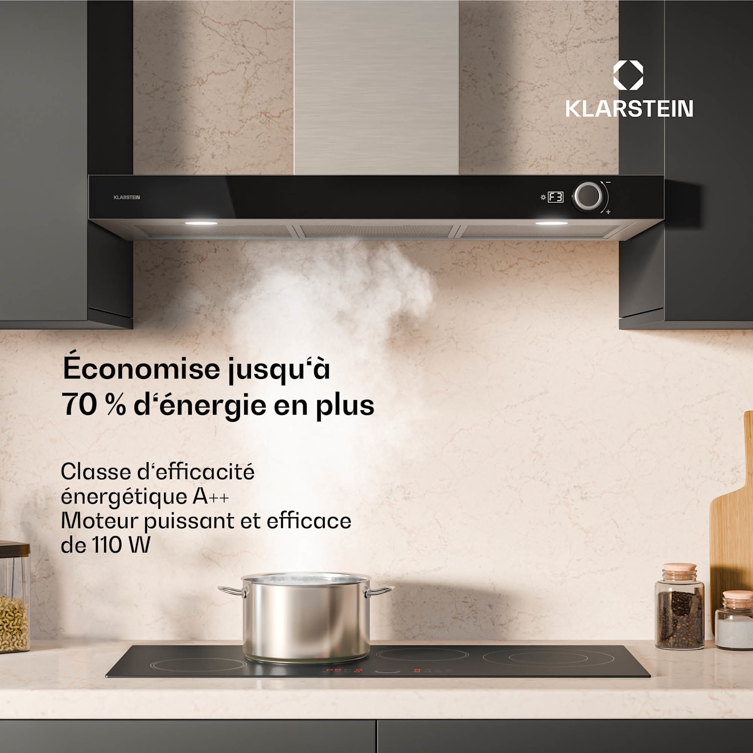 AirNova afzuigkap | recirculatie en afvoer | energielabel A++ | 110 W | 620 m³/h 90 cm | Roestvrij Staal