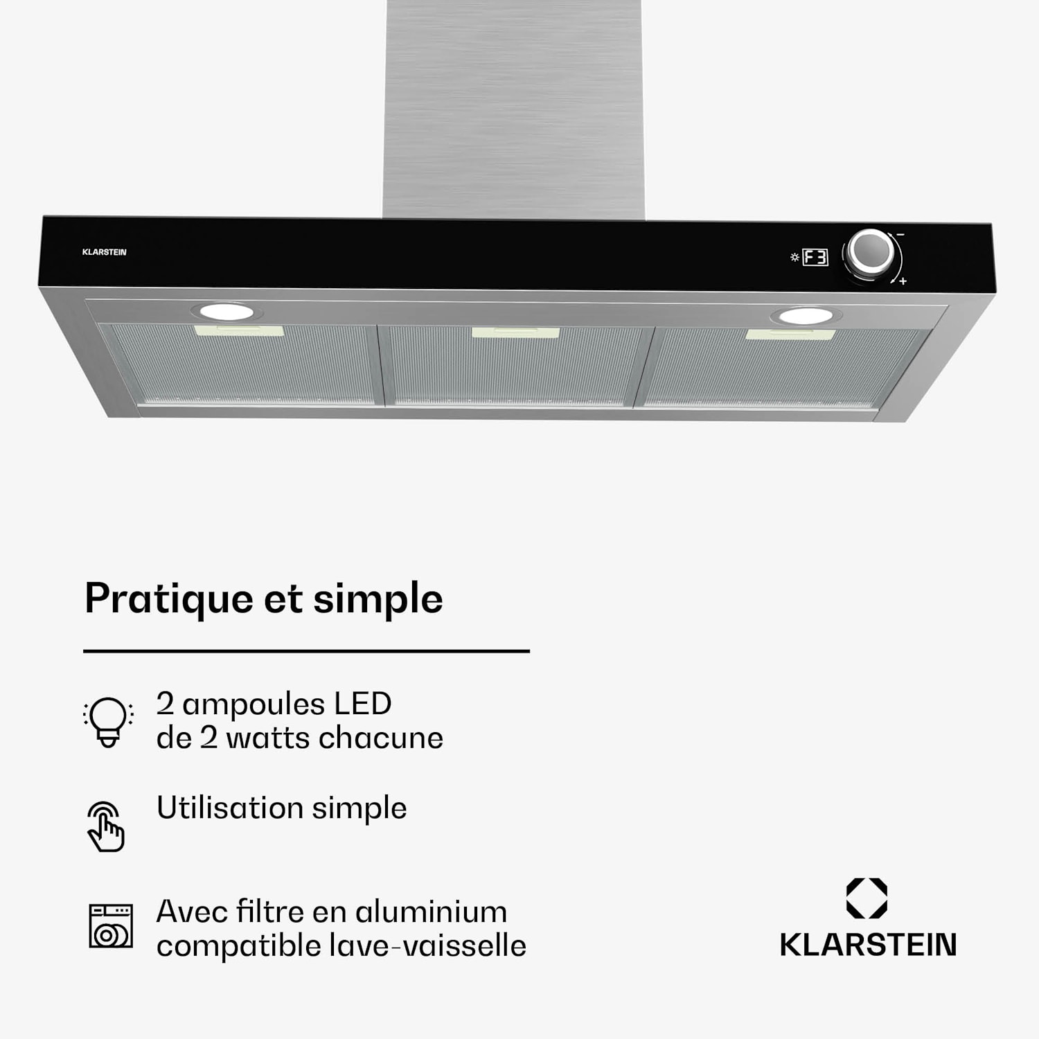 AirNova afzuigkap | recirculatie en afvoer | energielabel A++ | 110 W | 620 m³/h 90 cm | Roestvrij Staal