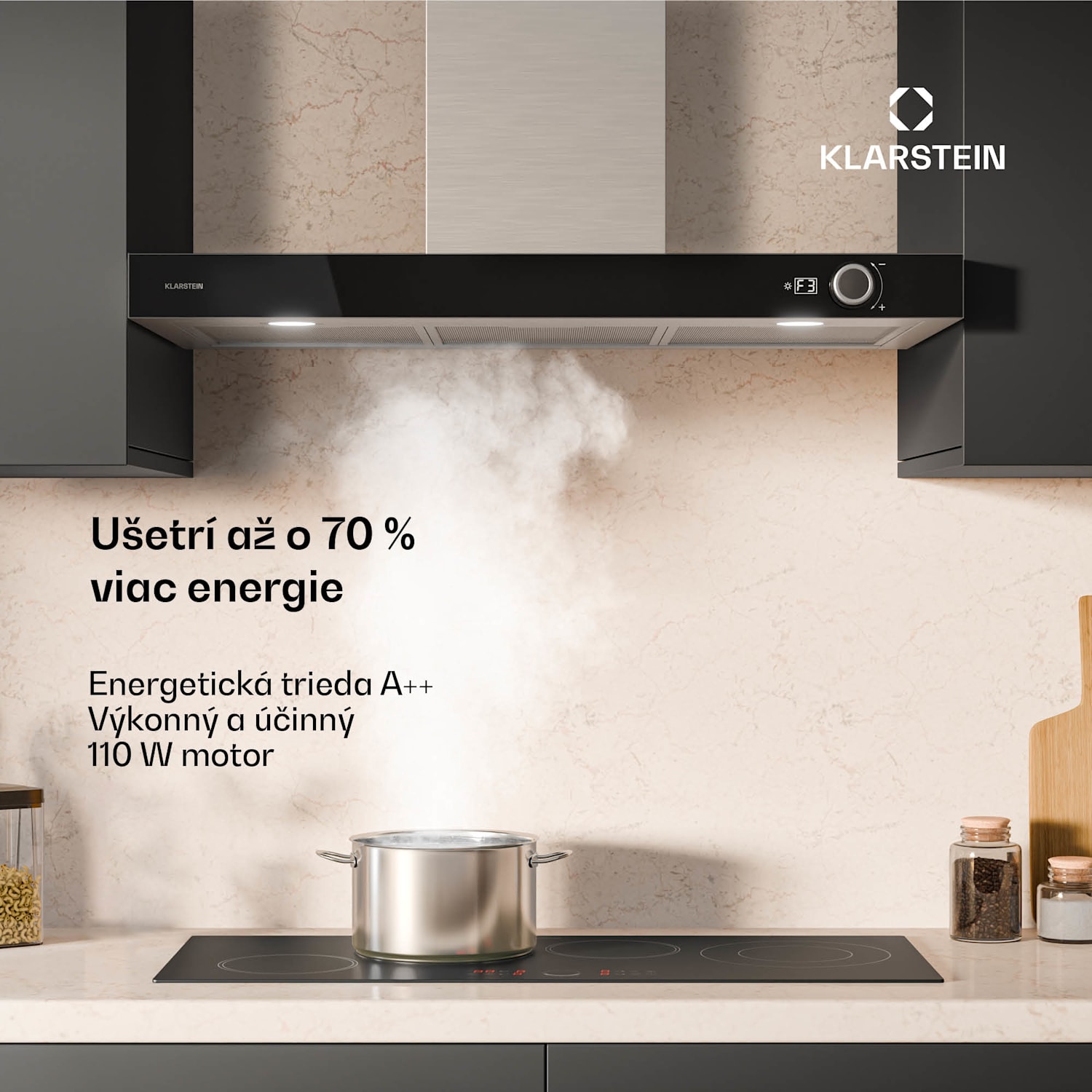 AirNova digestor, recirkulácia a odsávanie vzduchu, energetická účinnosť A++, 110 W, 620 m³/h 90 cm | Nehrdzavejúca oceľ