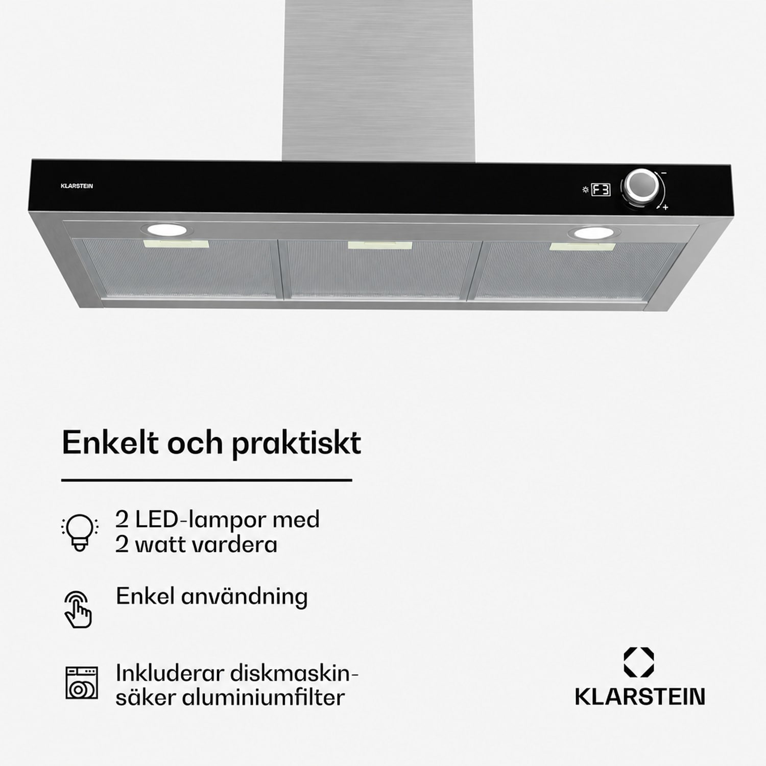AirNova köksfläkt | Recirkulation och frånluft | Energieffektivitet A++ | 110 W | 628 m³/h 90 cm