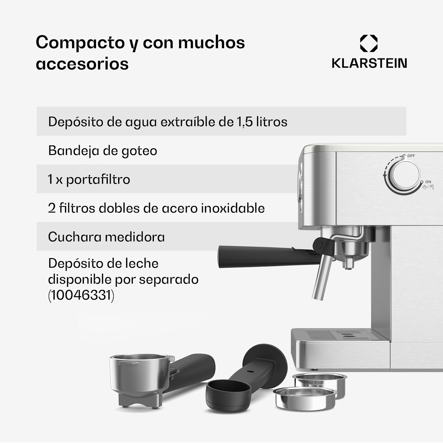 Portafiltro SteelPresso | Compacto | 20 bar | Vaporizador | bandeja de calor compacto | Acero Inoxidable